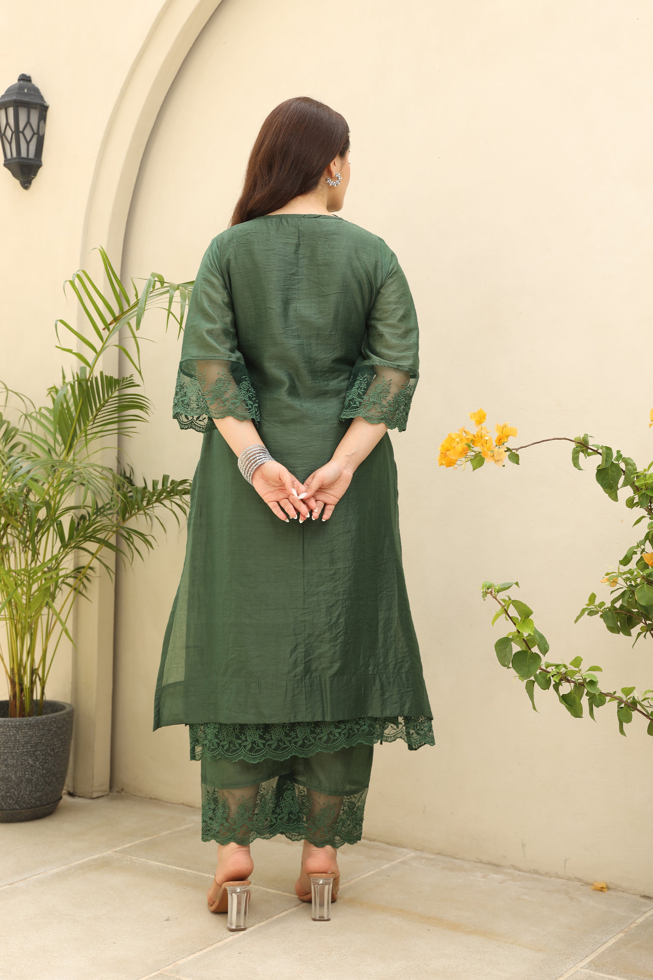 Emerald Elegance Chanderi fabric suit set Asrumo