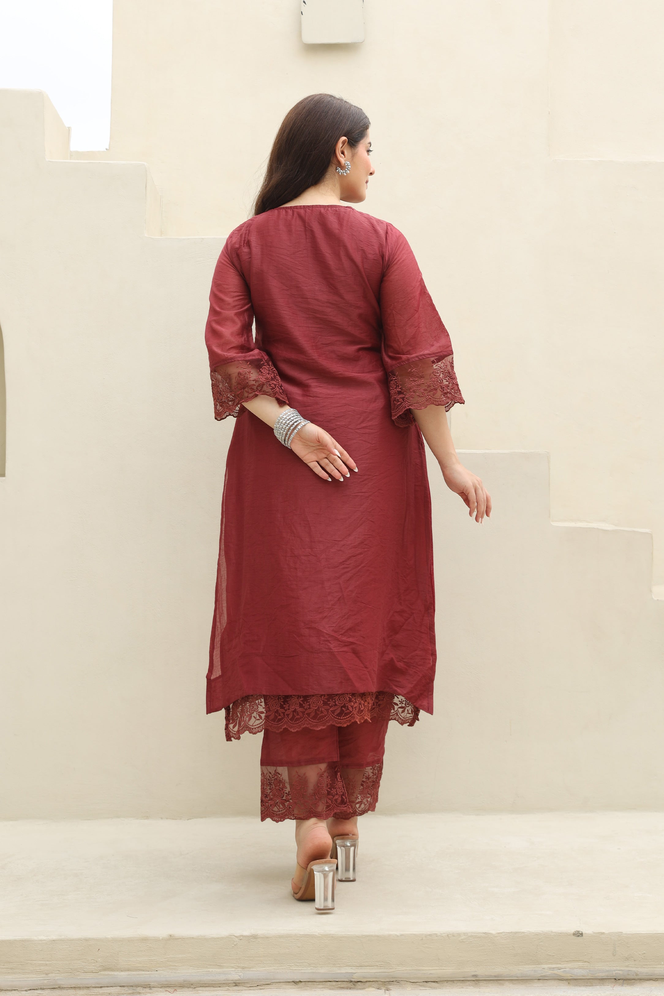 Maroon Elegance Chanderi Suit Set Asrumo