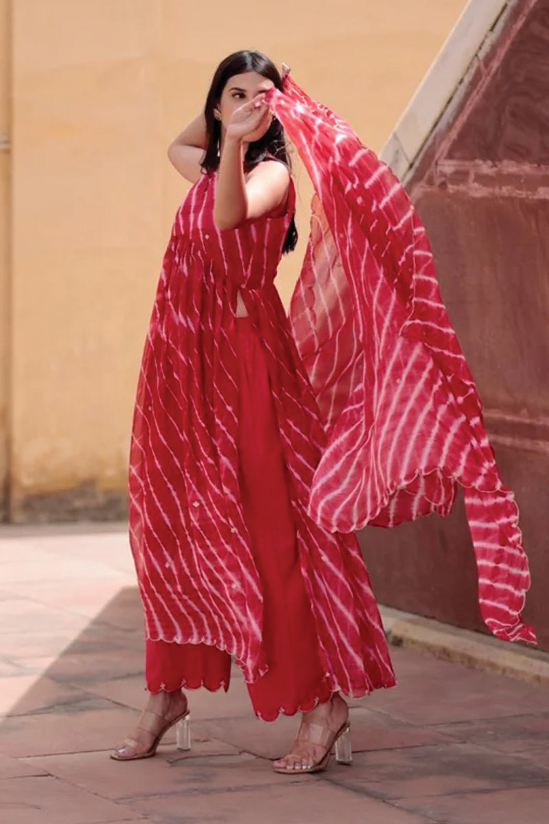 Laal Lehariya straight kurta set