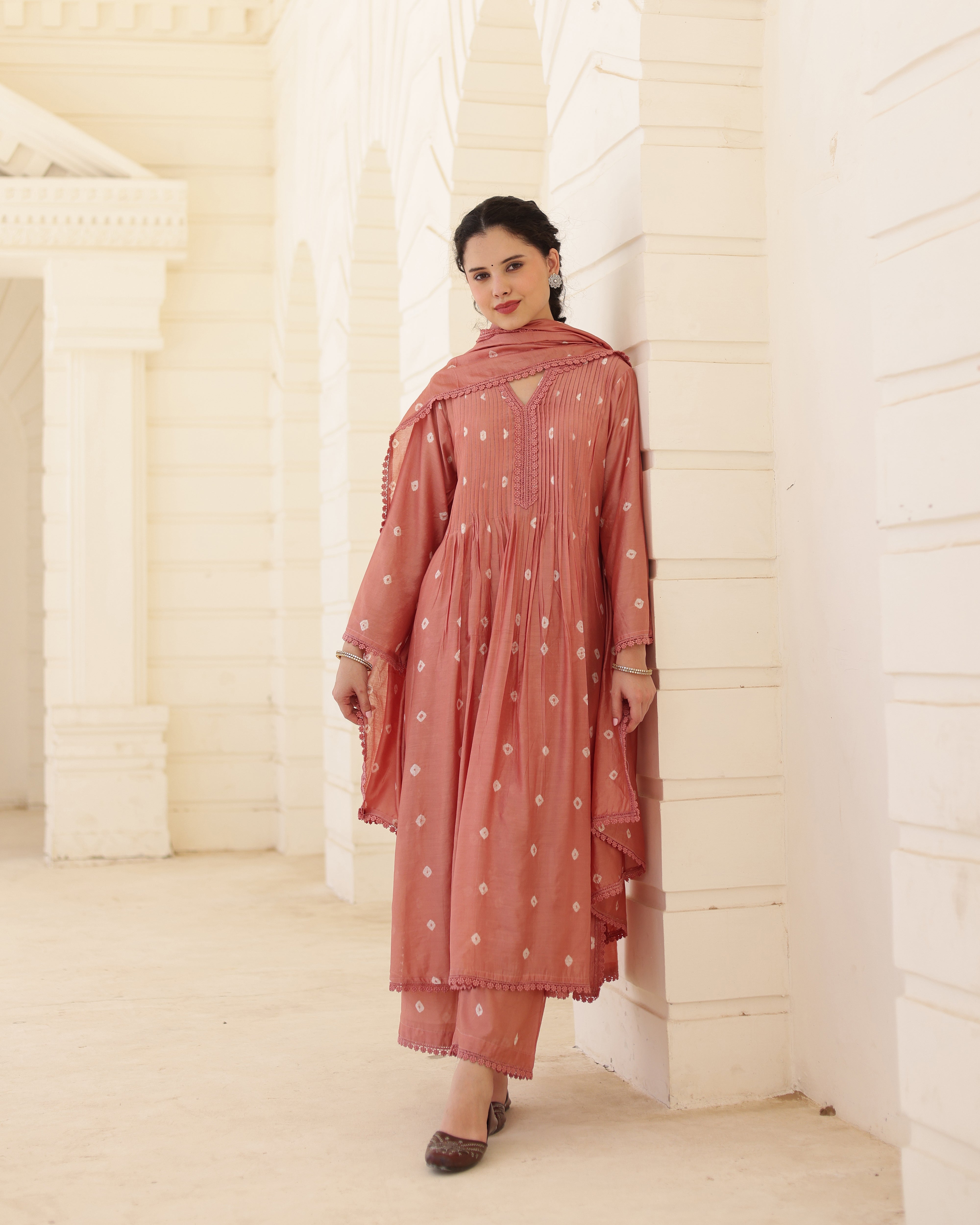 Terra Bloom Chanderi Hand Bandhej Suit Set with Dupatta