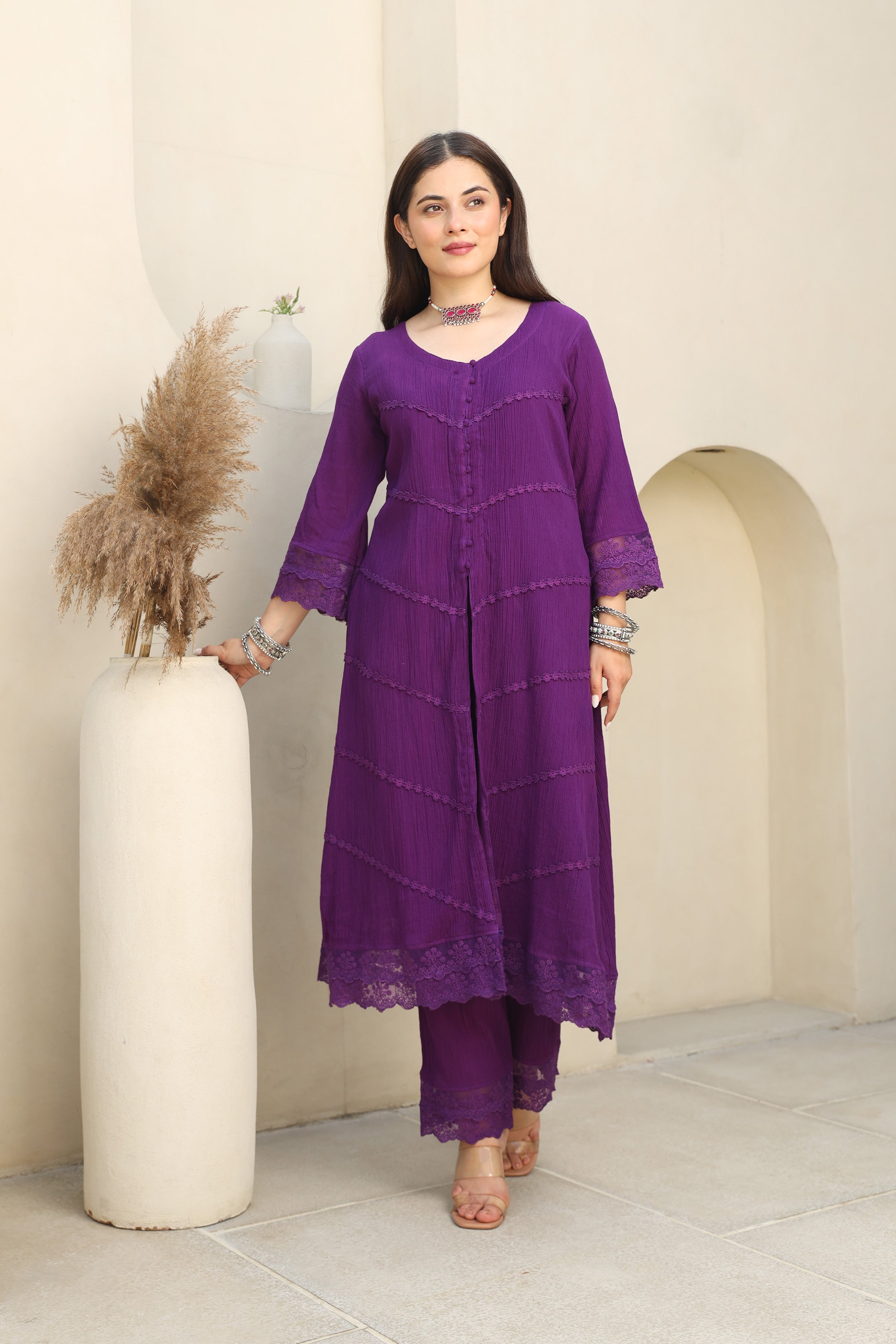 Violet Dreams Cotton Gauze Suit Set Asrumo