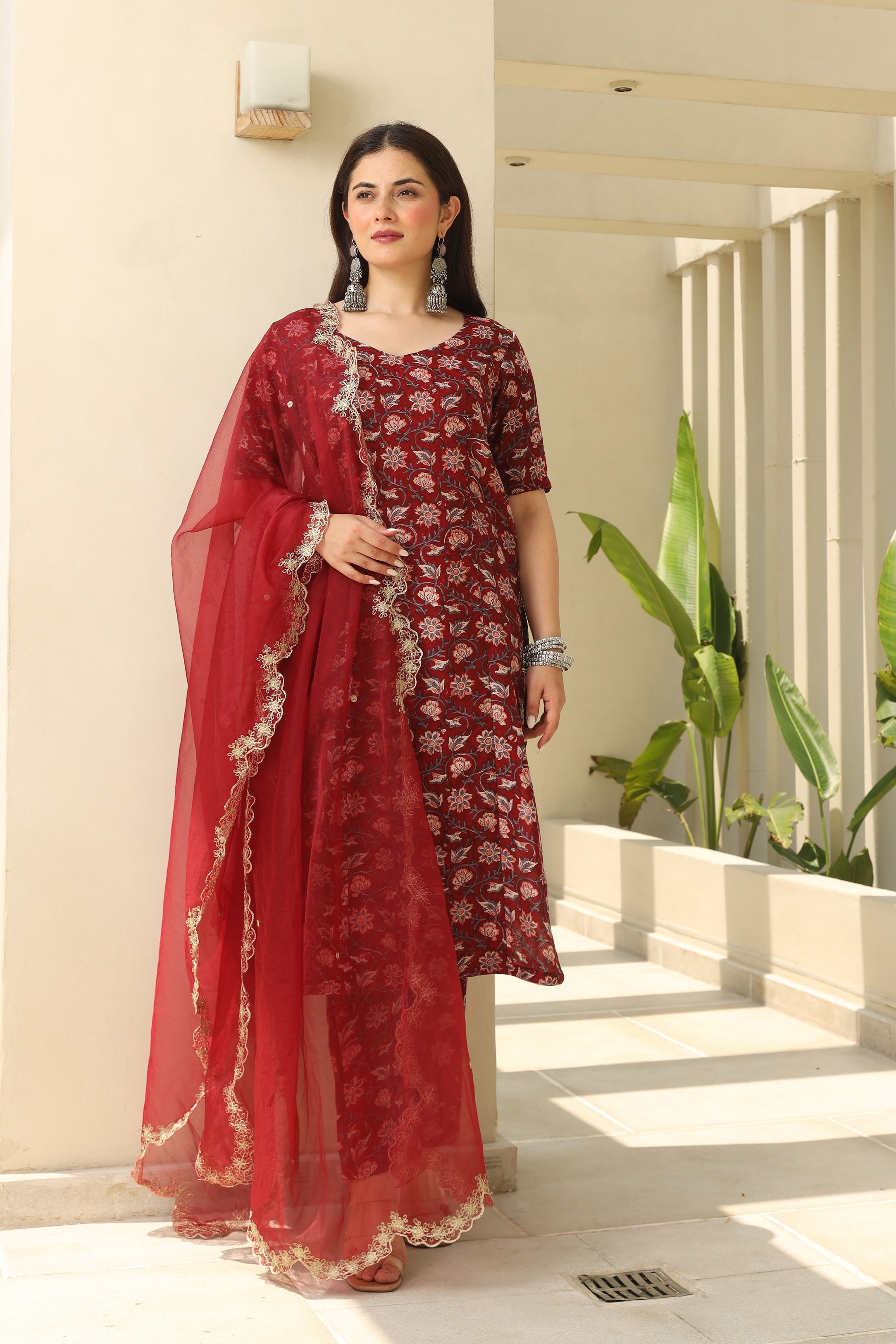 Maroon Zari Royal Anarkali Set Asrumo