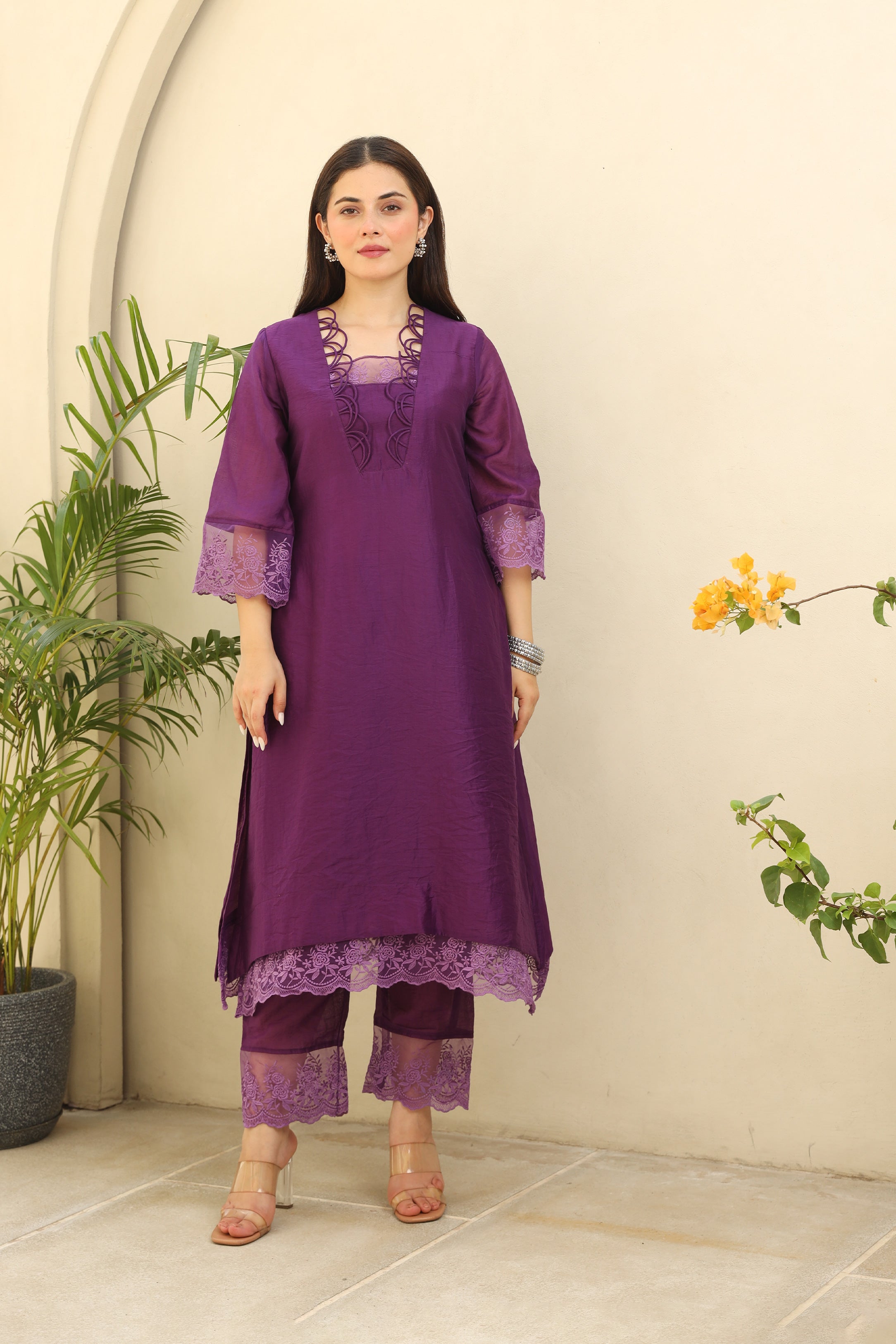 Purple Gemstone Elegance Chanderi Suit Set Asrumo