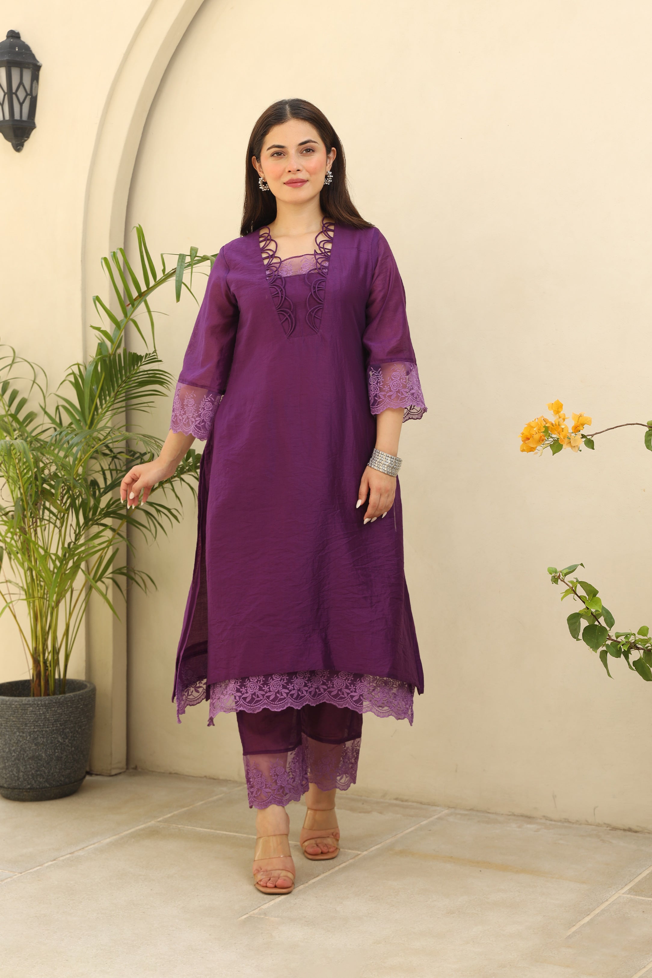 Purple Gemstone Elegance Chanderi Suit Set Asrumo