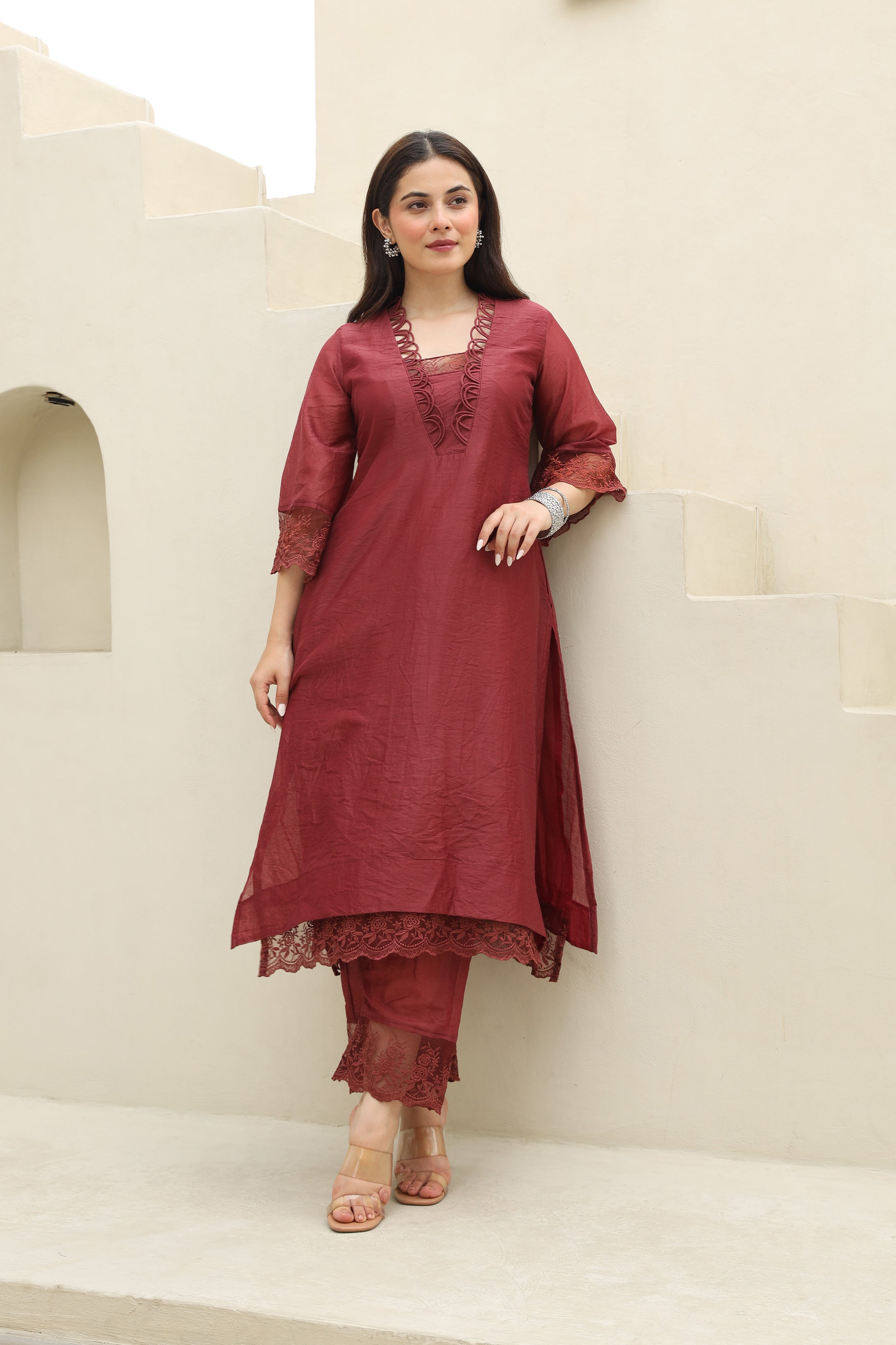 Maroon Elegance Chanderi Suit Set Asrumo