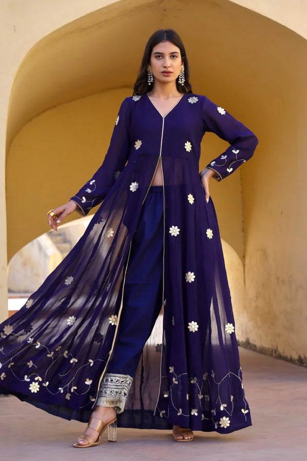 Blue Georgette gotta patti work anarkali set