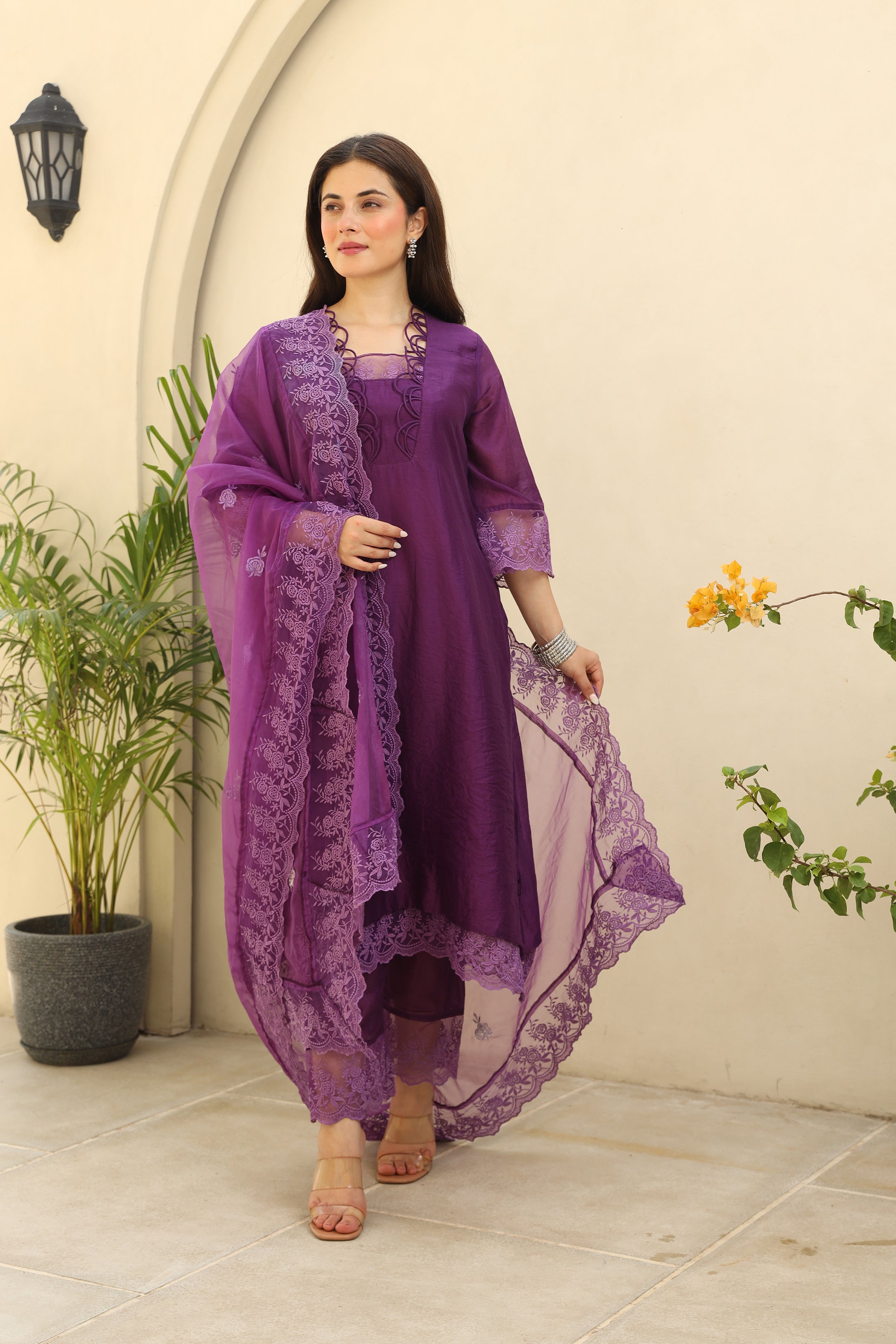 Purple Gemstone Elegance Chanderi Suit Set Asrumo