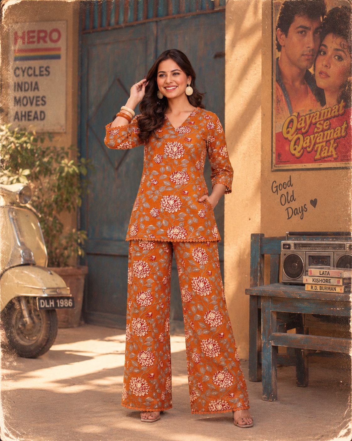 Mustard Floral Handblock Co-ord Set