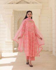 Blush Rose Pink Handblock Cotton Suit Set with Kota Doria Dupatta