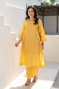 Marigold Glow Embroidered Chanderi Co-Ord Set