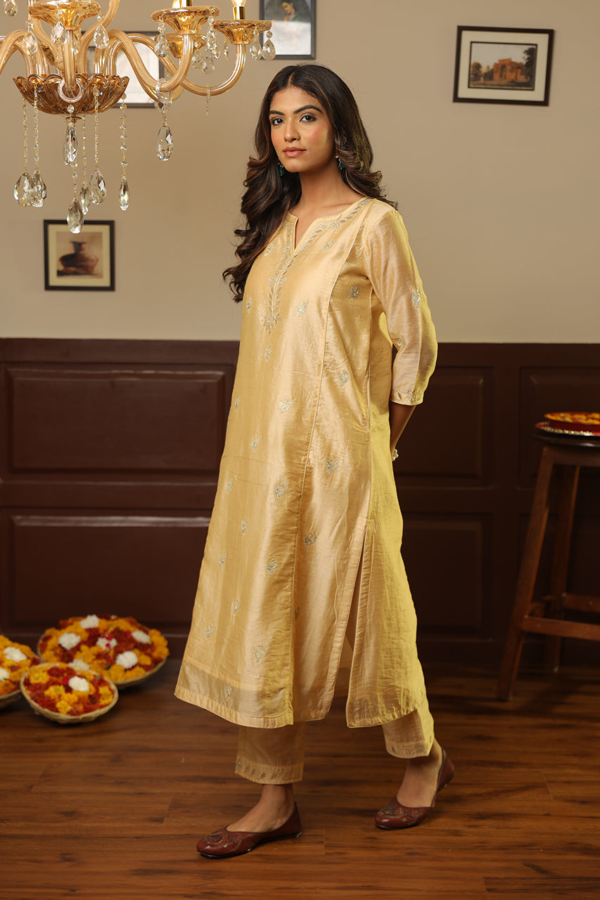 Golden Chanderi Gota Jaal Dupatta Straight Set