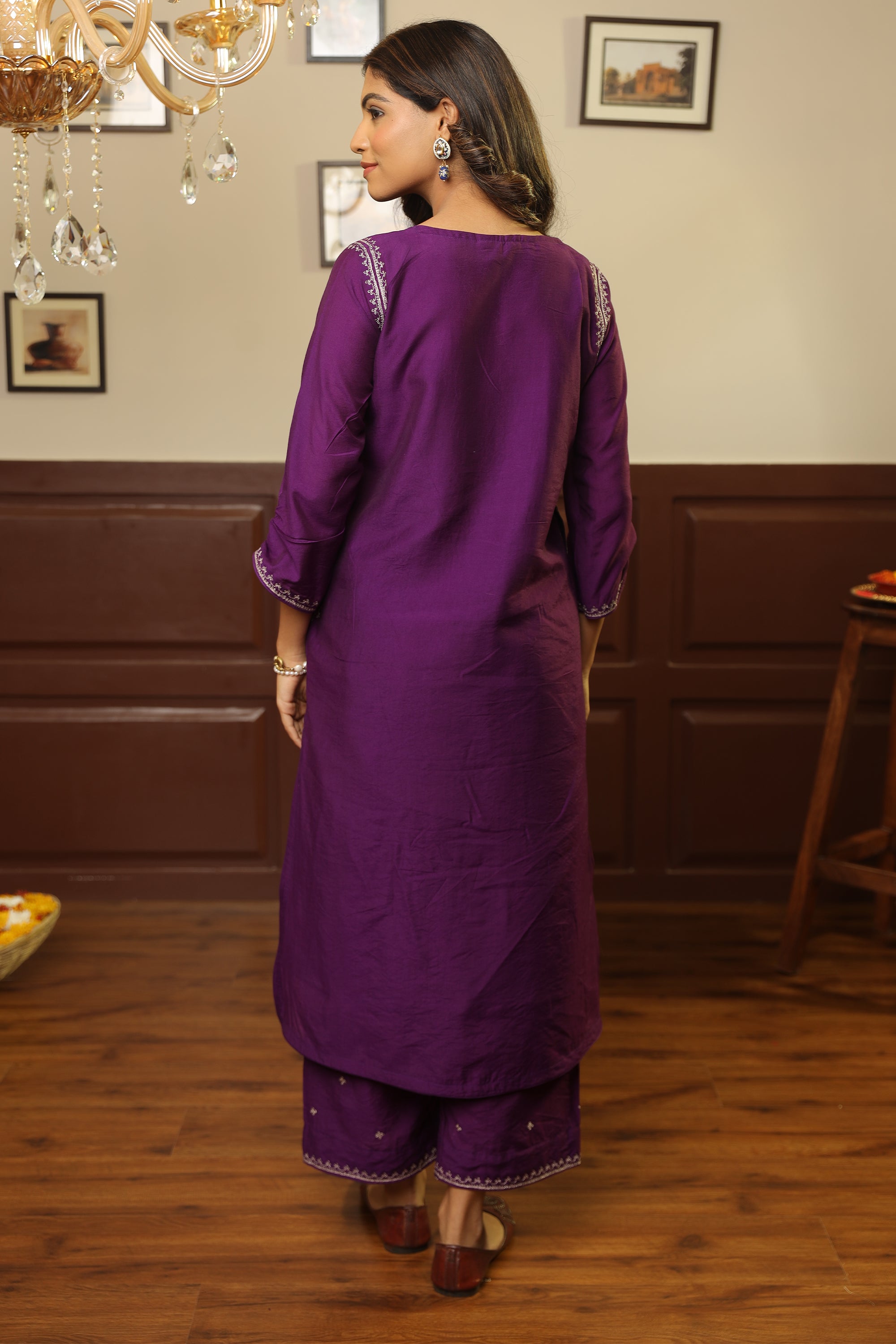 Purple Chanderi Heavy Gota Jaal Straight Set