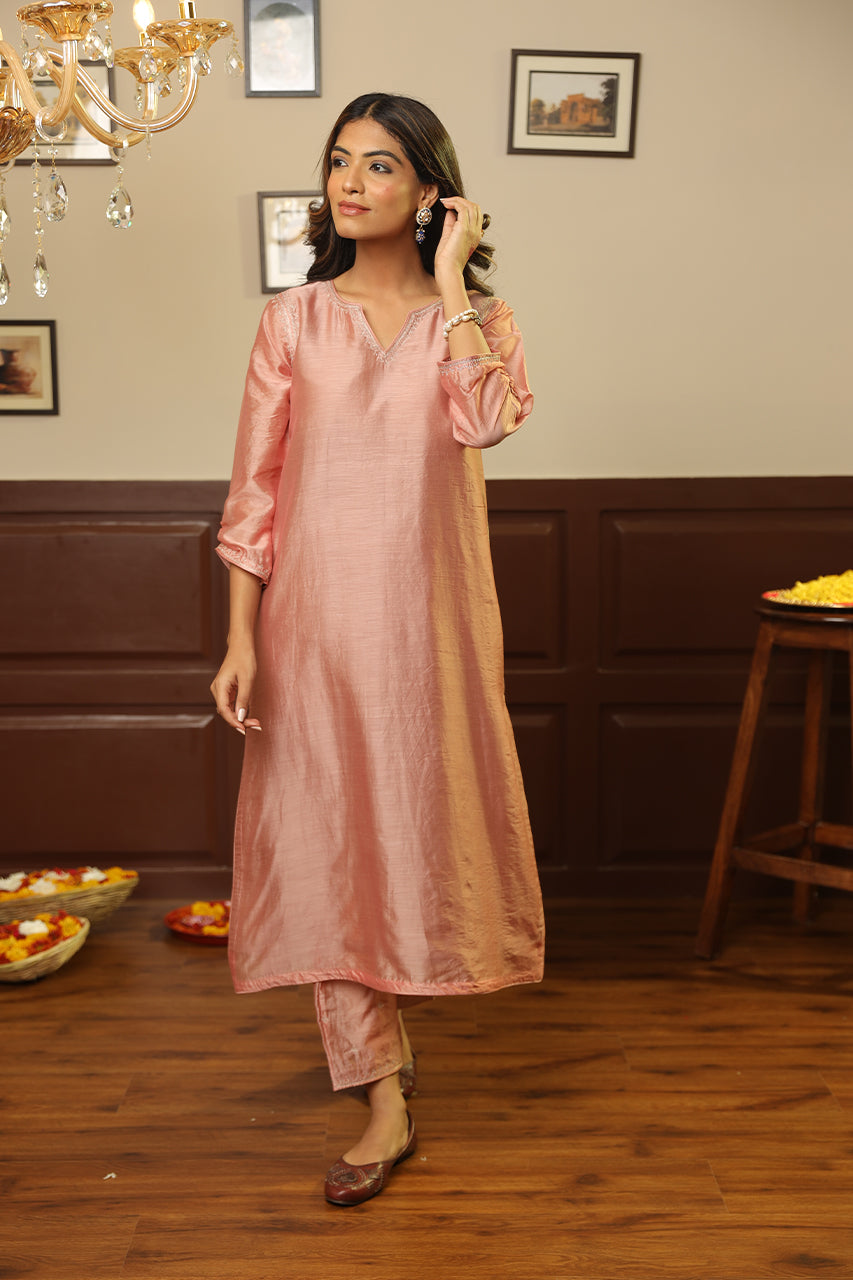 Rose Chanderi Gota Jaal Dupatta Straight Set