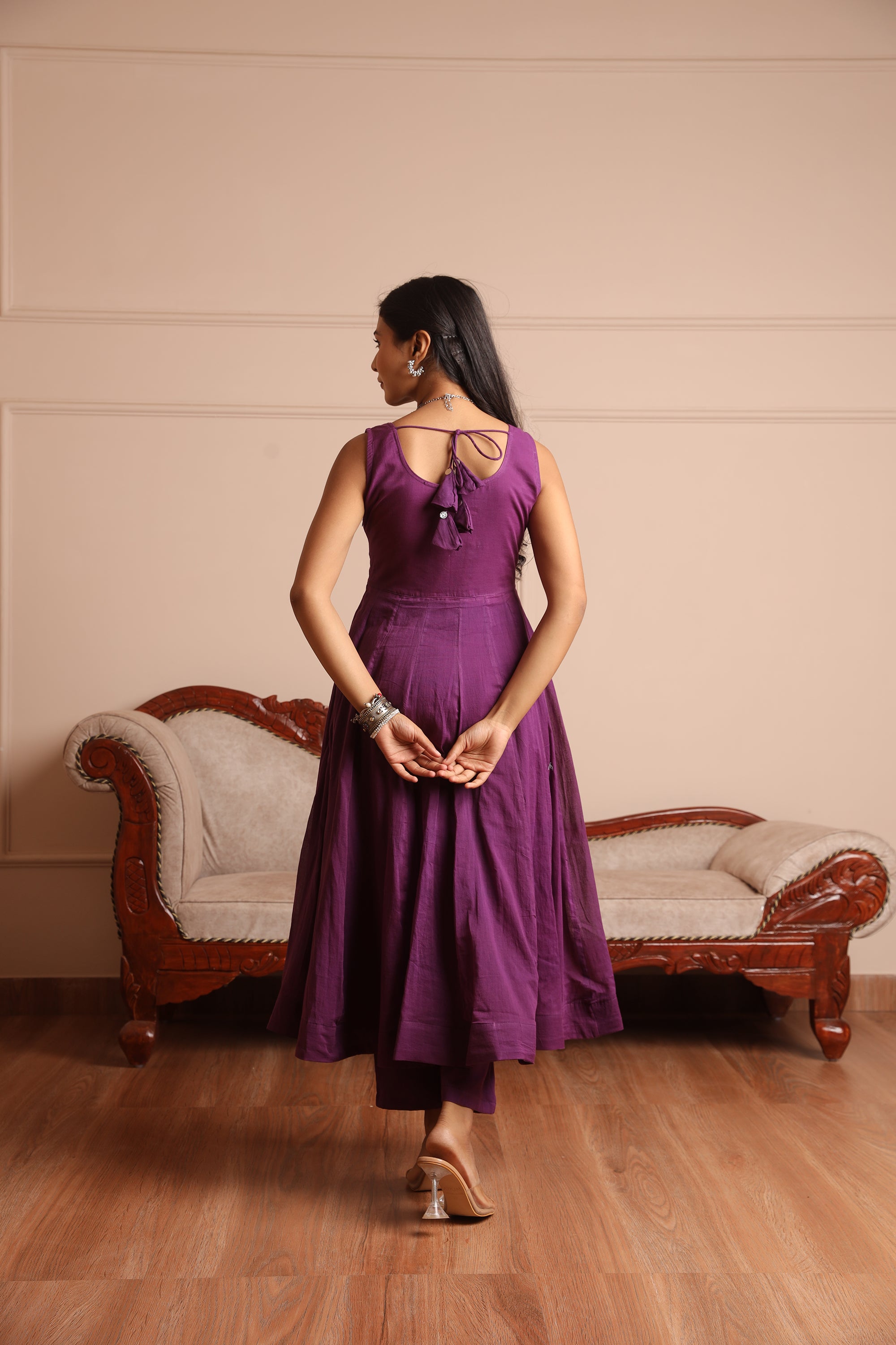 Voilet Mulmul Anarkali Set - Asrumo