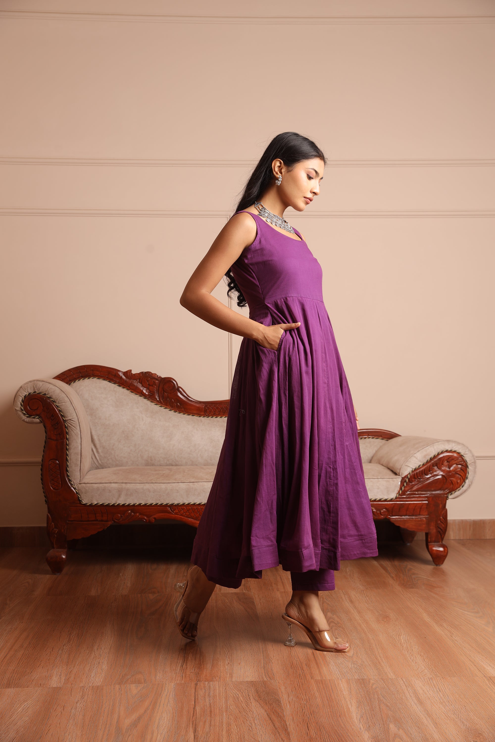 Voilet Mulmul Anarkali Set - Asrumo