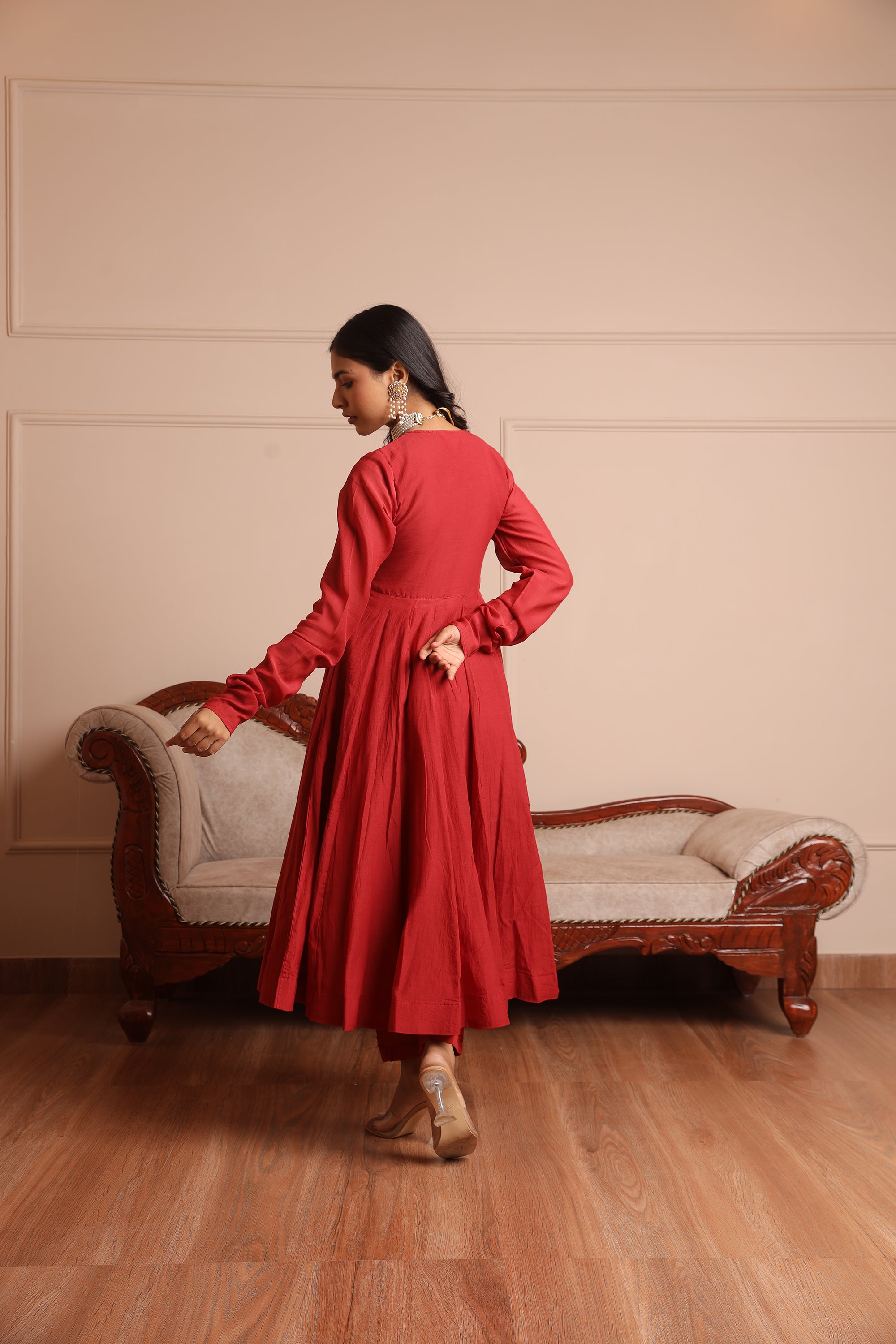 Maroon chanderi anarkali suit - Asrumo