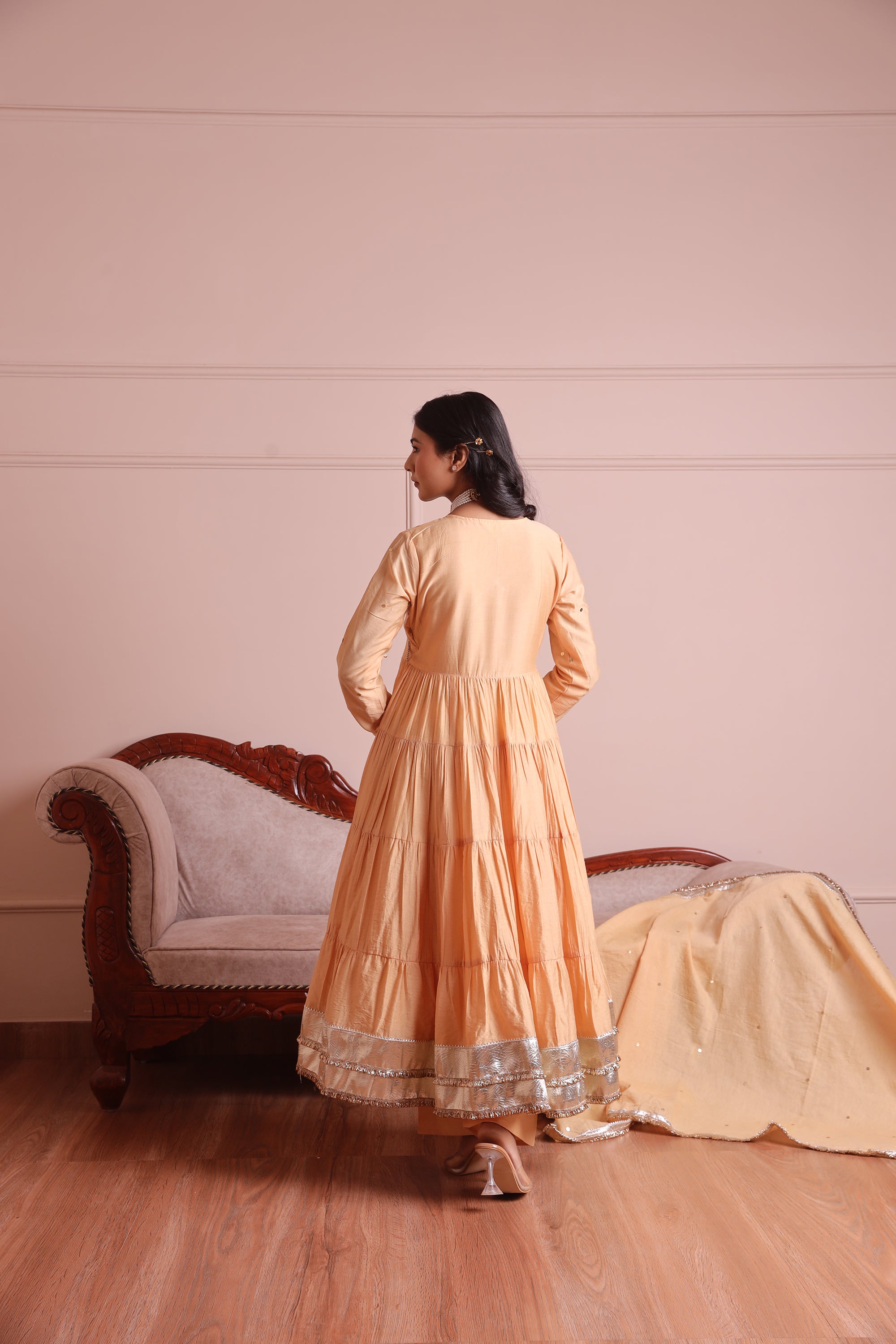 Golden Chanderi Embroidered Anarkali Set - Asrumo
