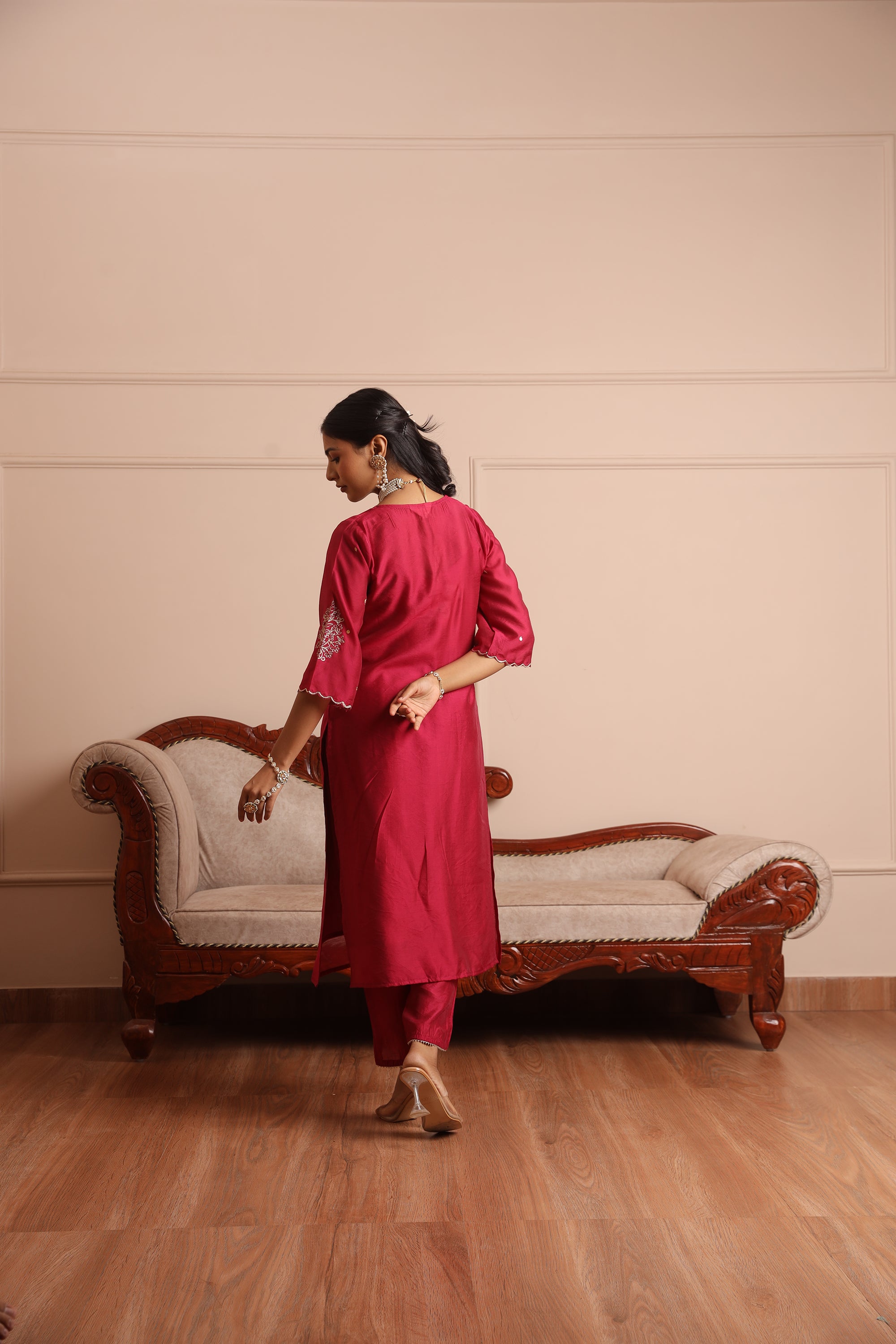 Magenta Embroidered Straight Set  - Asrumo