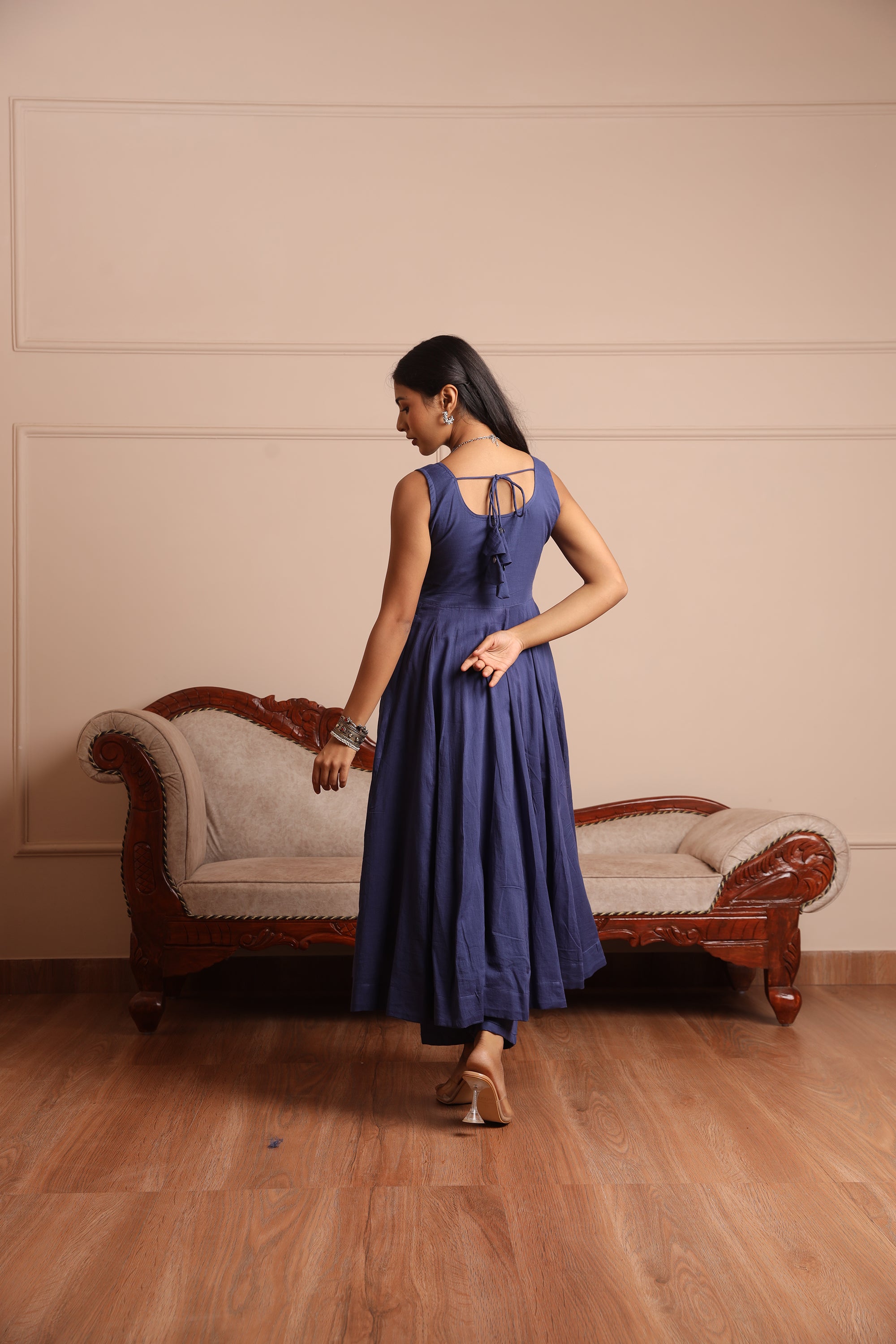 Blue Mulmul Anarkali Set - Asrumo