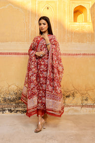 Kota Doriya red handblock print kurta set