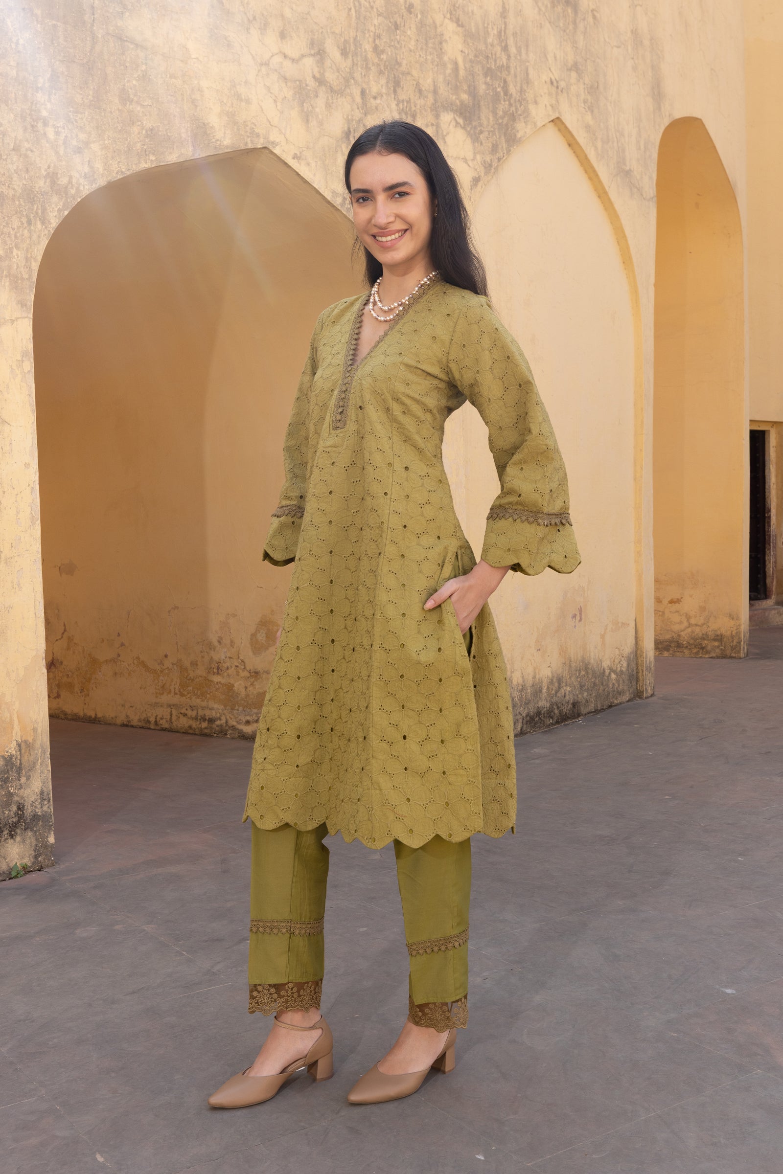 Green Embroidered Kurti With Dupatta