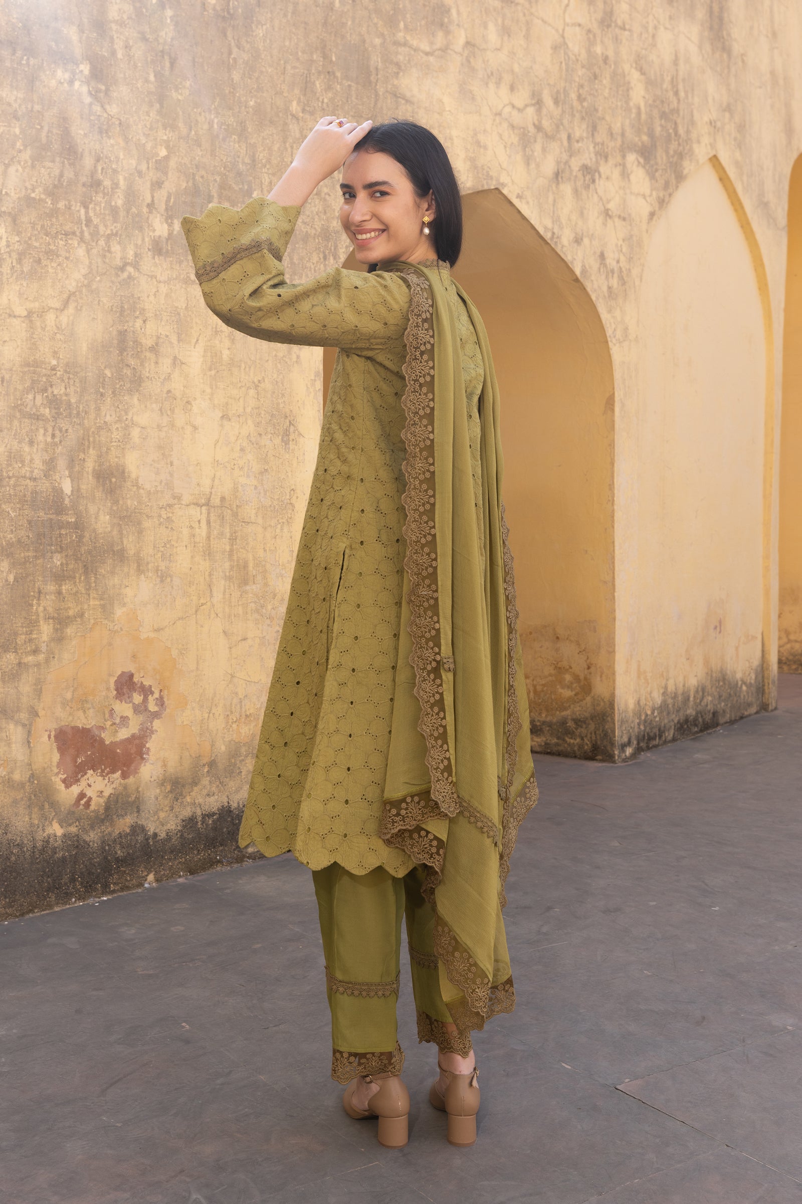 Green Embroidered Kurti With Dupatta