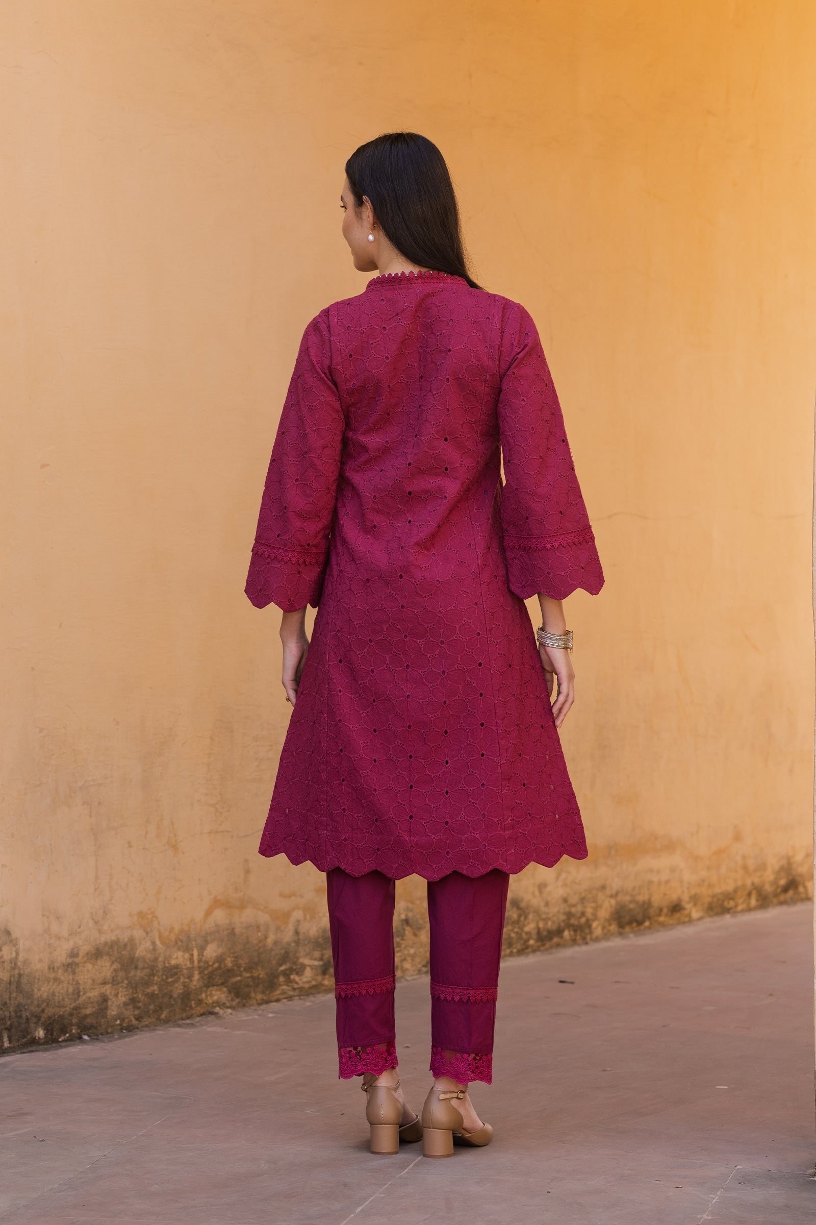 magenta pink embroidery kurti with dupatta