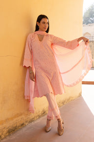 Light Pink Embroidery Kurti With Dupatta