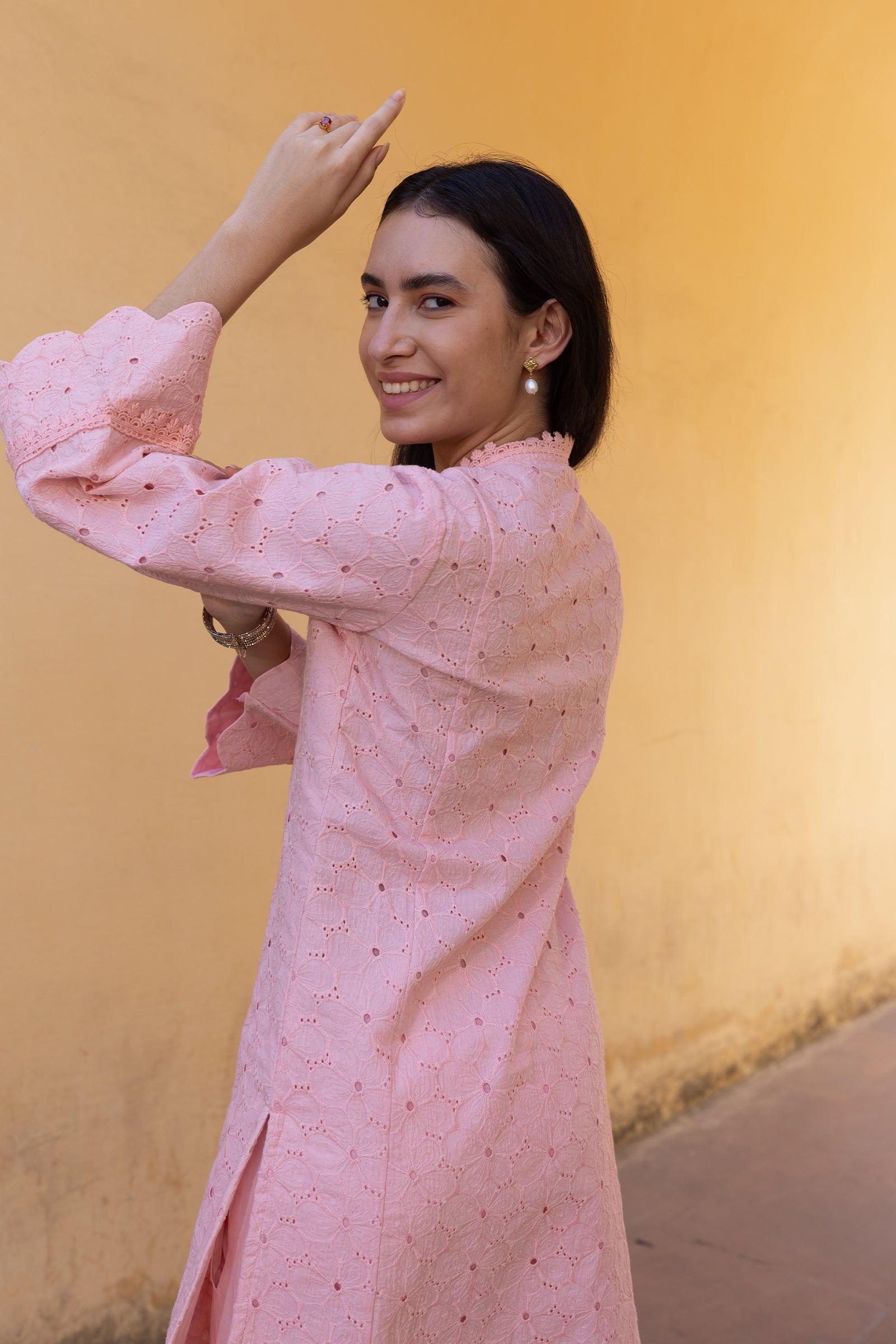 light pink embroidery kurti with dupatta