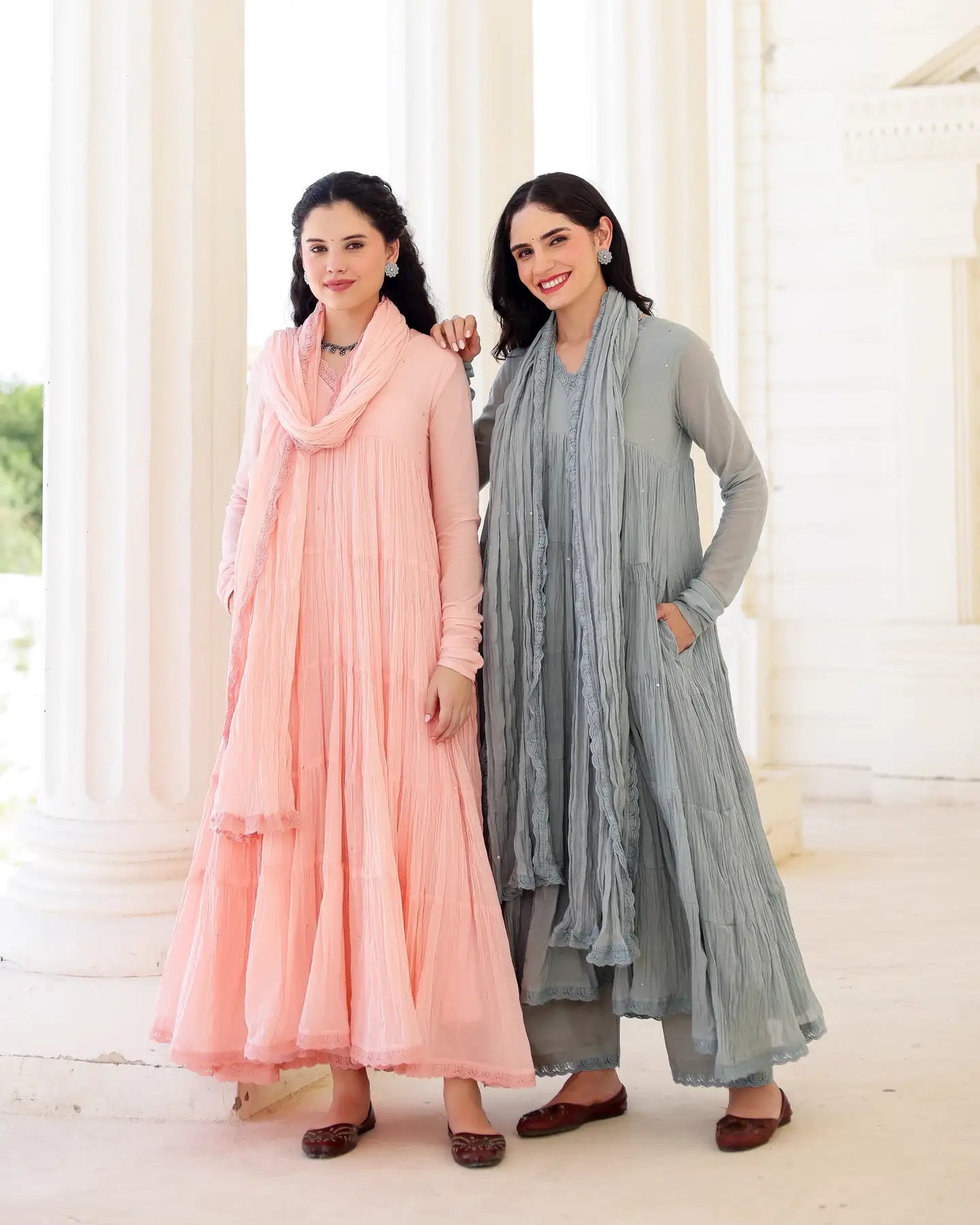 Aster Greyish Blue Cotton Mulmul Taari Embroidered Anarkali Suit Set - AS-TTME-11 (1)