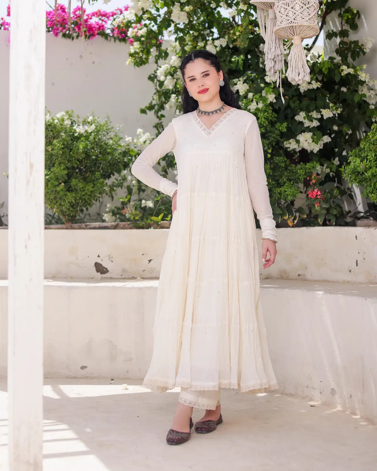 Ivory Noor Cotton Mulmul Anarkali Suit Set with Taari Work Dupatta - AS-TTME-12 (11)