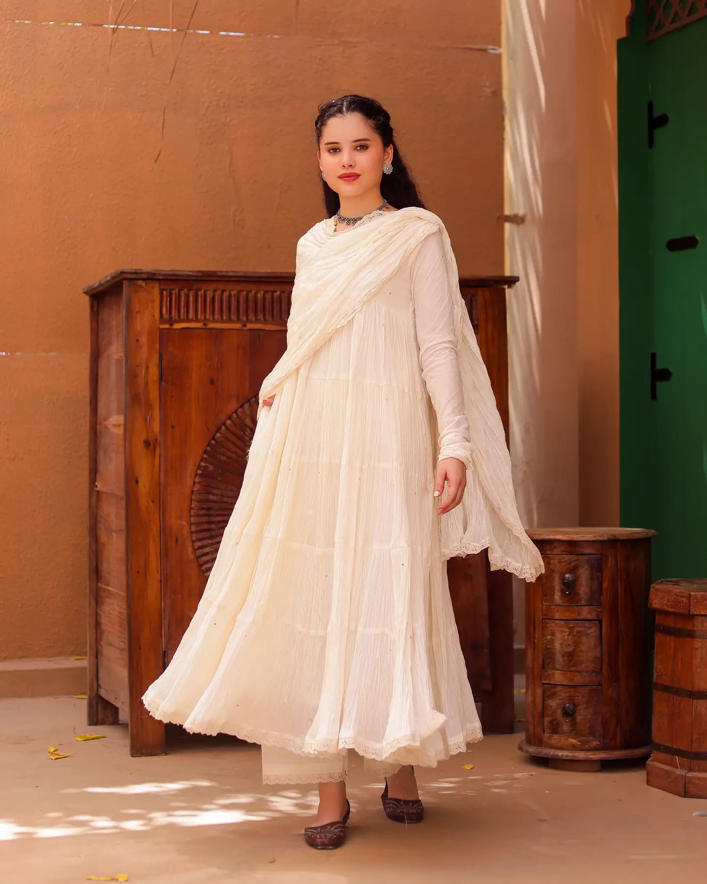 Ivory Noor Cotton Mulmul Anarkali Suit Set with Taari Work Dupatta - AS-TTME-12 (4)