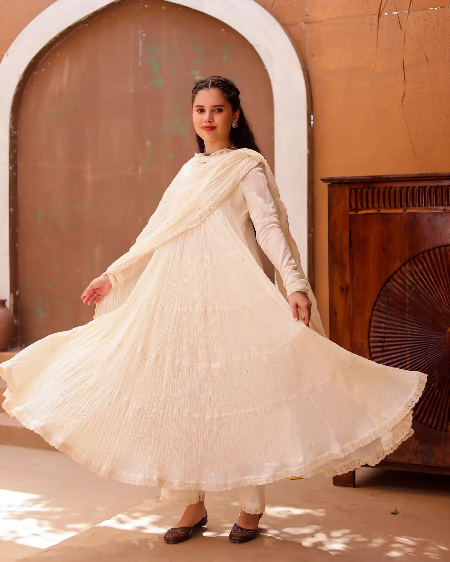 Ivory Noor Cotton Mulmul Anarkali Suit Set with Taari Work Dupatta - AS-TTME-12 (5)