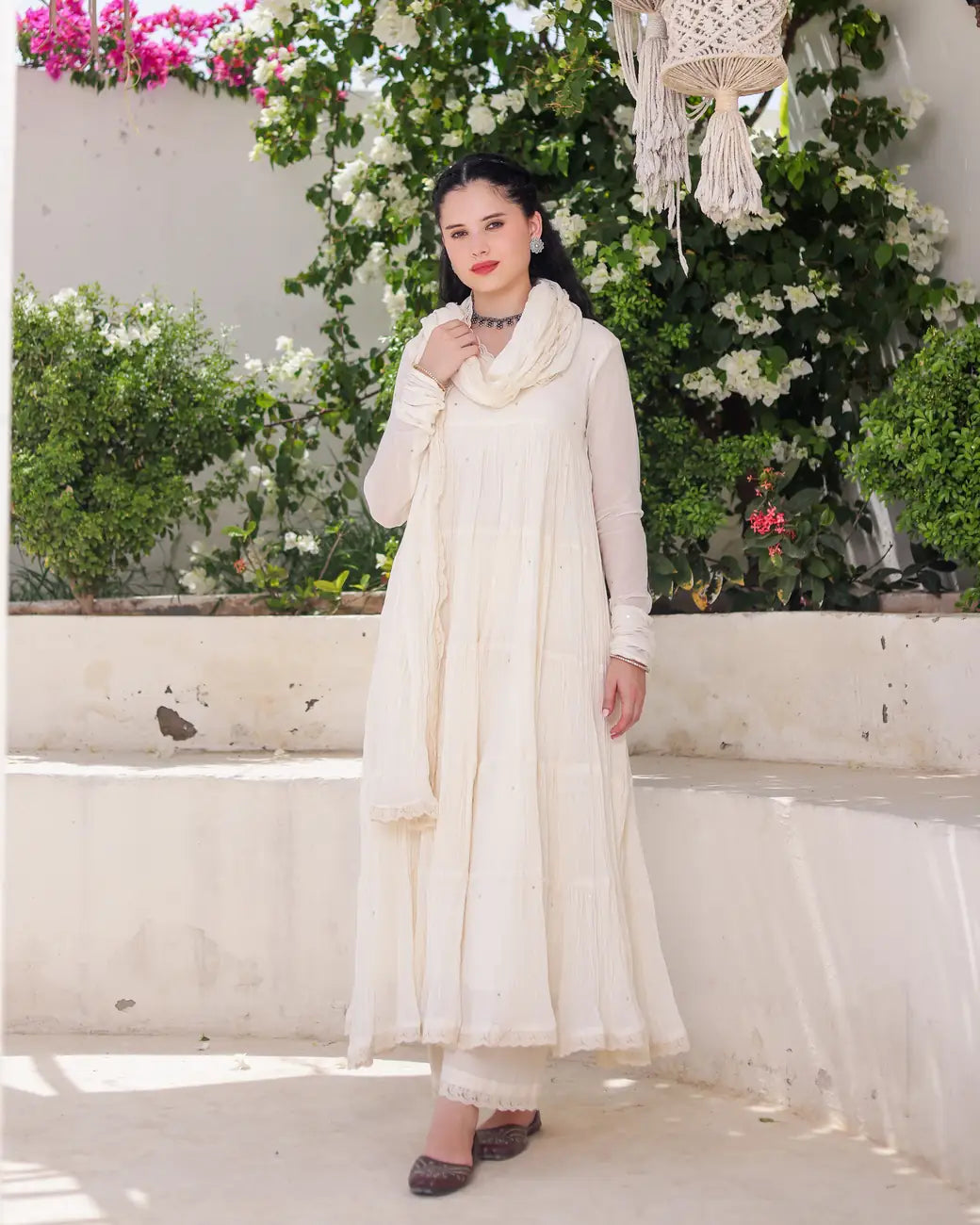 Ivory Noor Cotton Mulmul Anarkali Suit Set with Taari Work Dupatta - AS-TTME-12 (7)