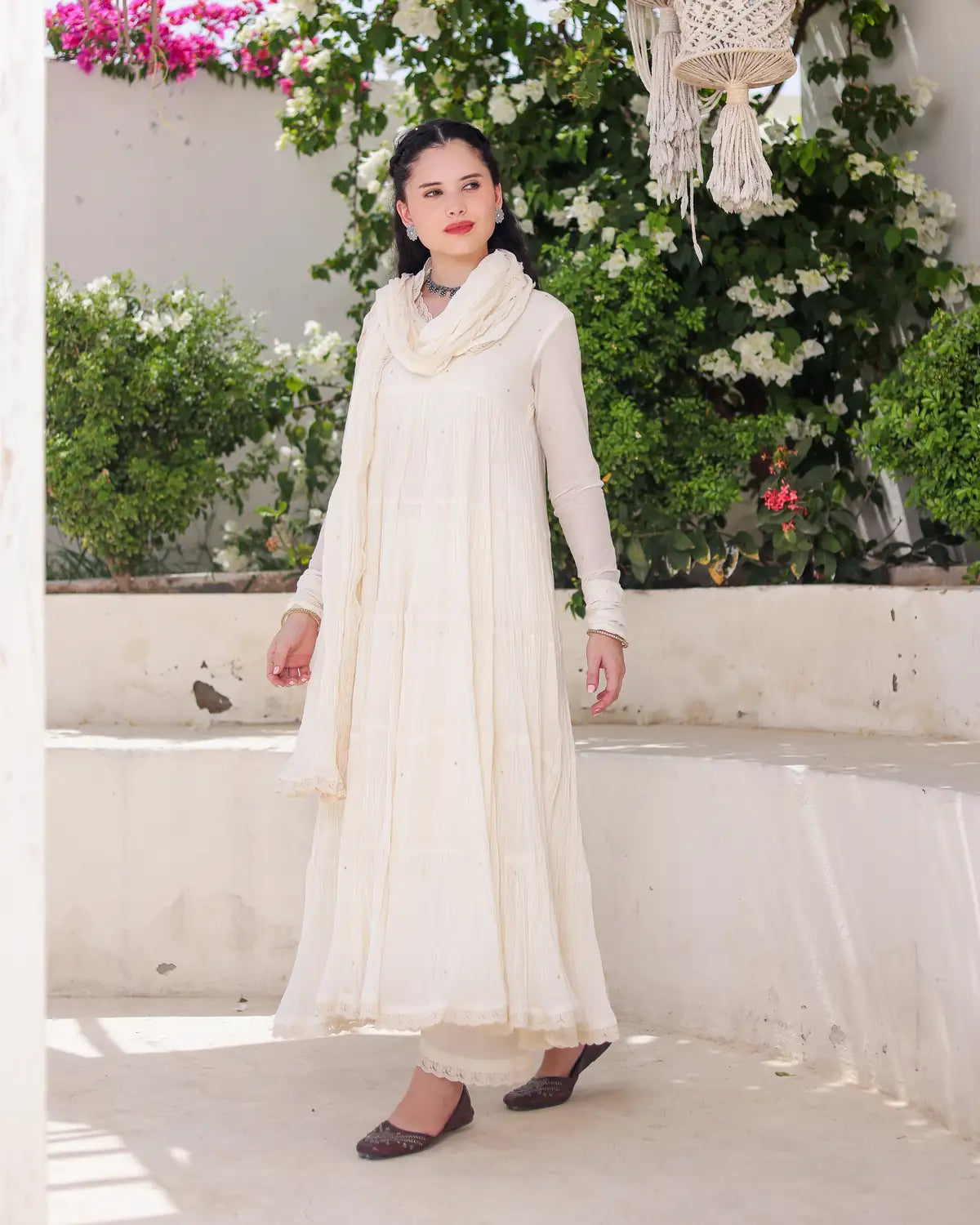 Ivory Noor Cotton Mulmul Anarkali Suit Set with Taari Work Dupatta - AS-TTME-12 (8)