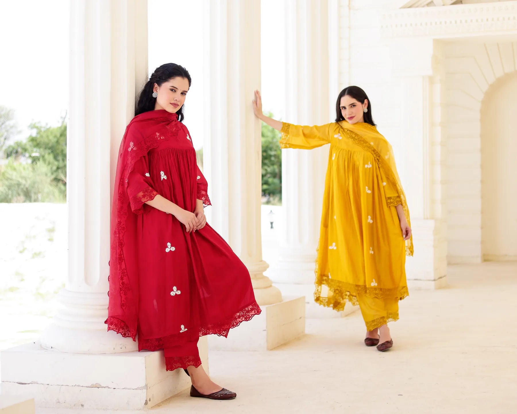 Rouge Ruby Red Chanderi Aari Embroidered Kurta Palazzo Set with Dupatta - AS-TTME-15 (2)