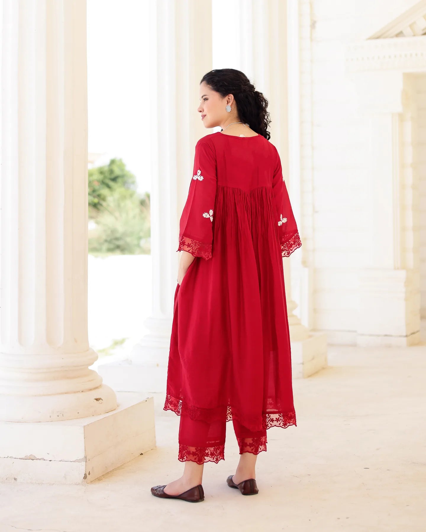 Rouge Ruby Red Chanderi Aari Embroidered Kurta Palazzo Set with Dupatta - AS-TTME-15 (3)