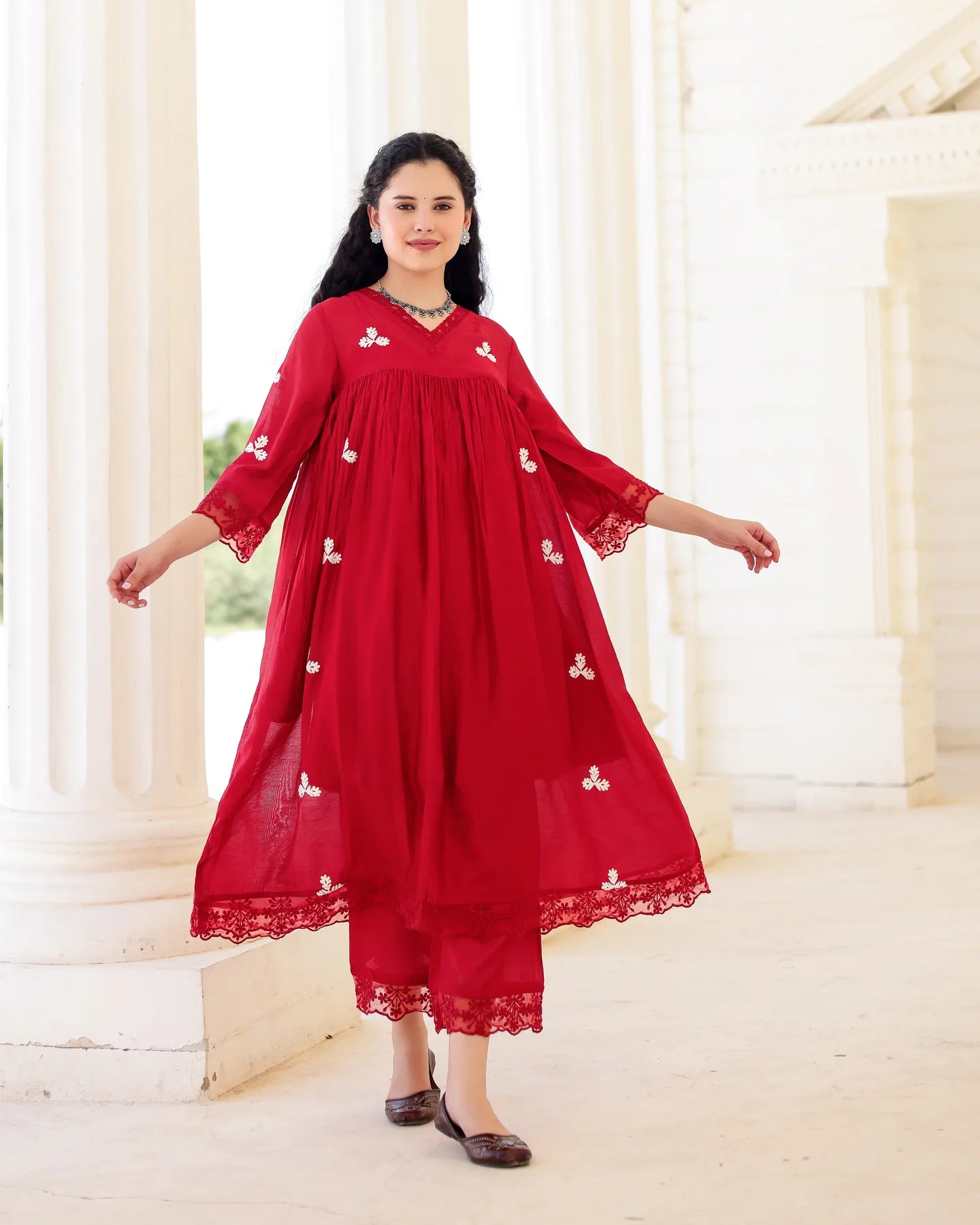 Rouge Ruby Red Chanderi Aari Embroidered Kurta Palazzo Set with Dupatta - AS-TTME-15 (5)