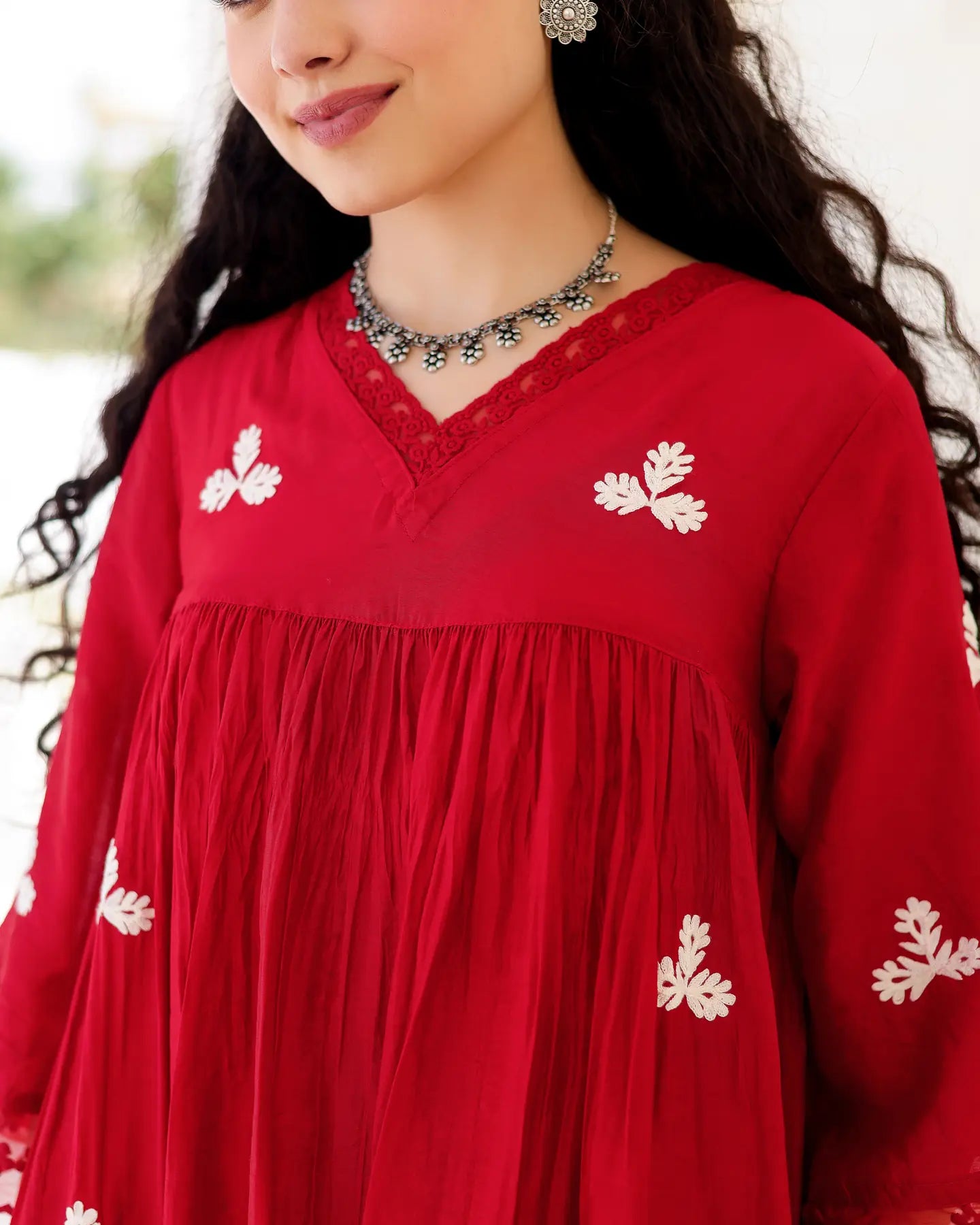 Rouge Ruby Red Chanderi Aari Embroidered Kurta Palazzo Set with Dupatta - AS-TTME-15 (7)