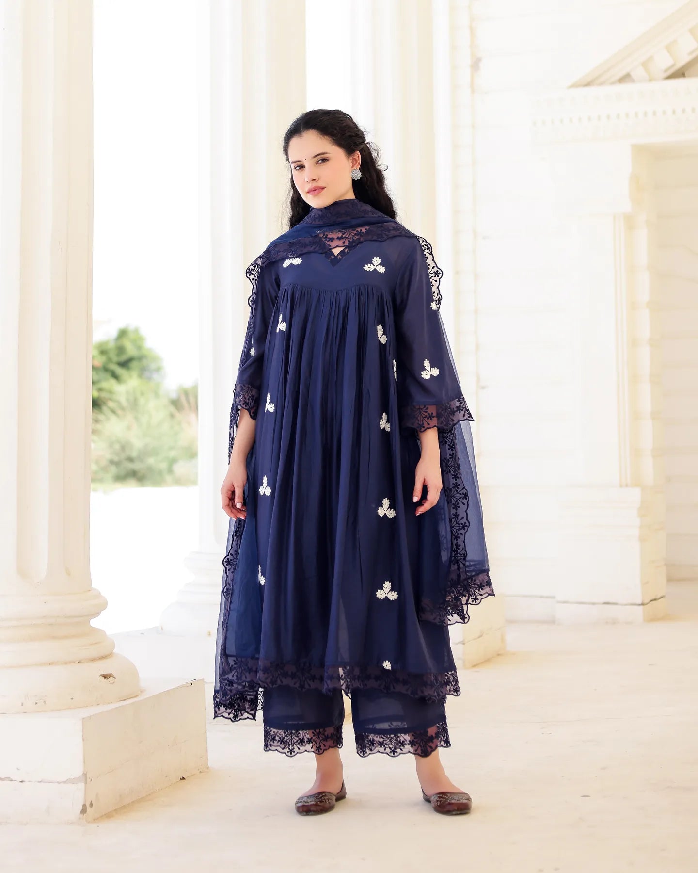 Midnight Muse Navy Chanderi Aari Embroidered Kurta Palazzo Set - AS-TTME-16 (5)