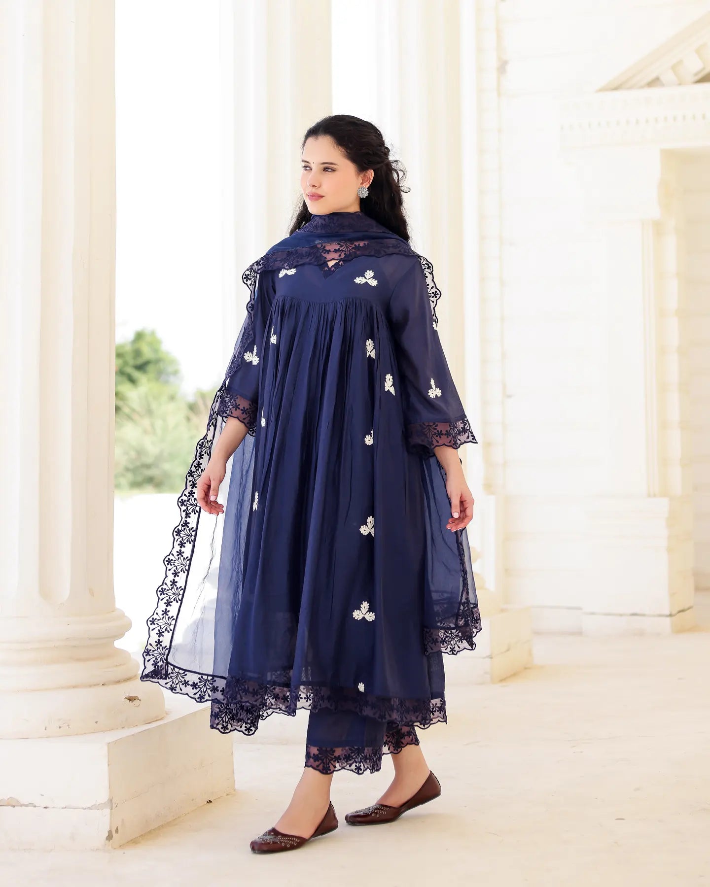 Midnight Muse Navy Chanderi Aari Embroidered Kurta Palazzo Set - AS-TTME-16 (6)