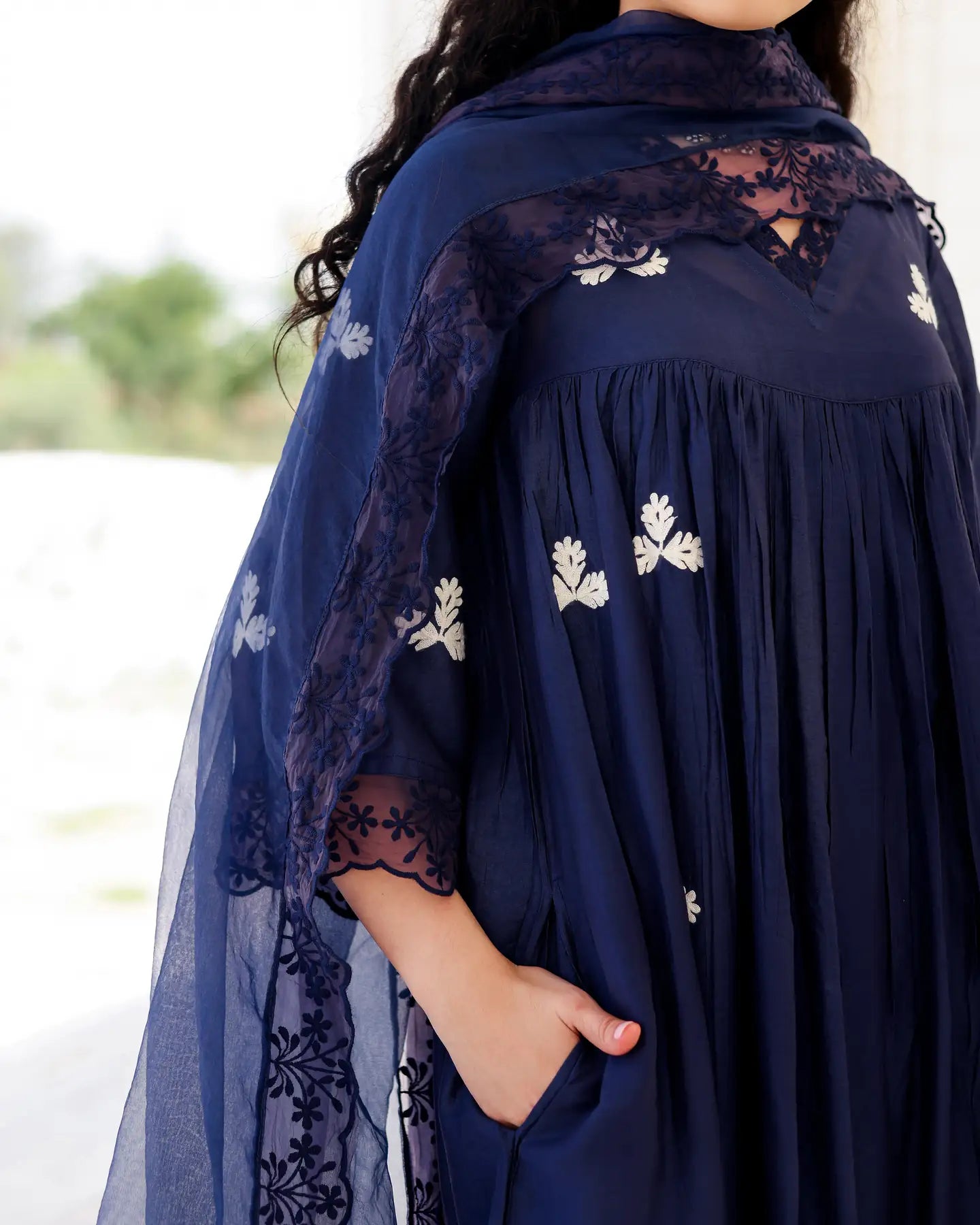 Midnight Muse Navy Chanderi Aari Embroidered Kurta Palazzo Set - AS-TTME-16 (7)