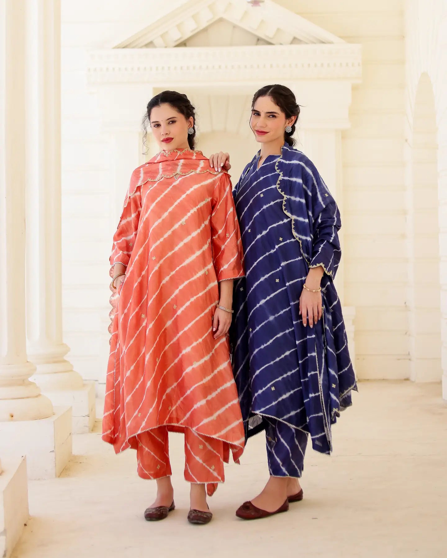 Indigoire Royal blue Chanderi Hand Dyed Leheriya Kurta Set with Zari Aari Embroidery - AS-TTME-19 (1)