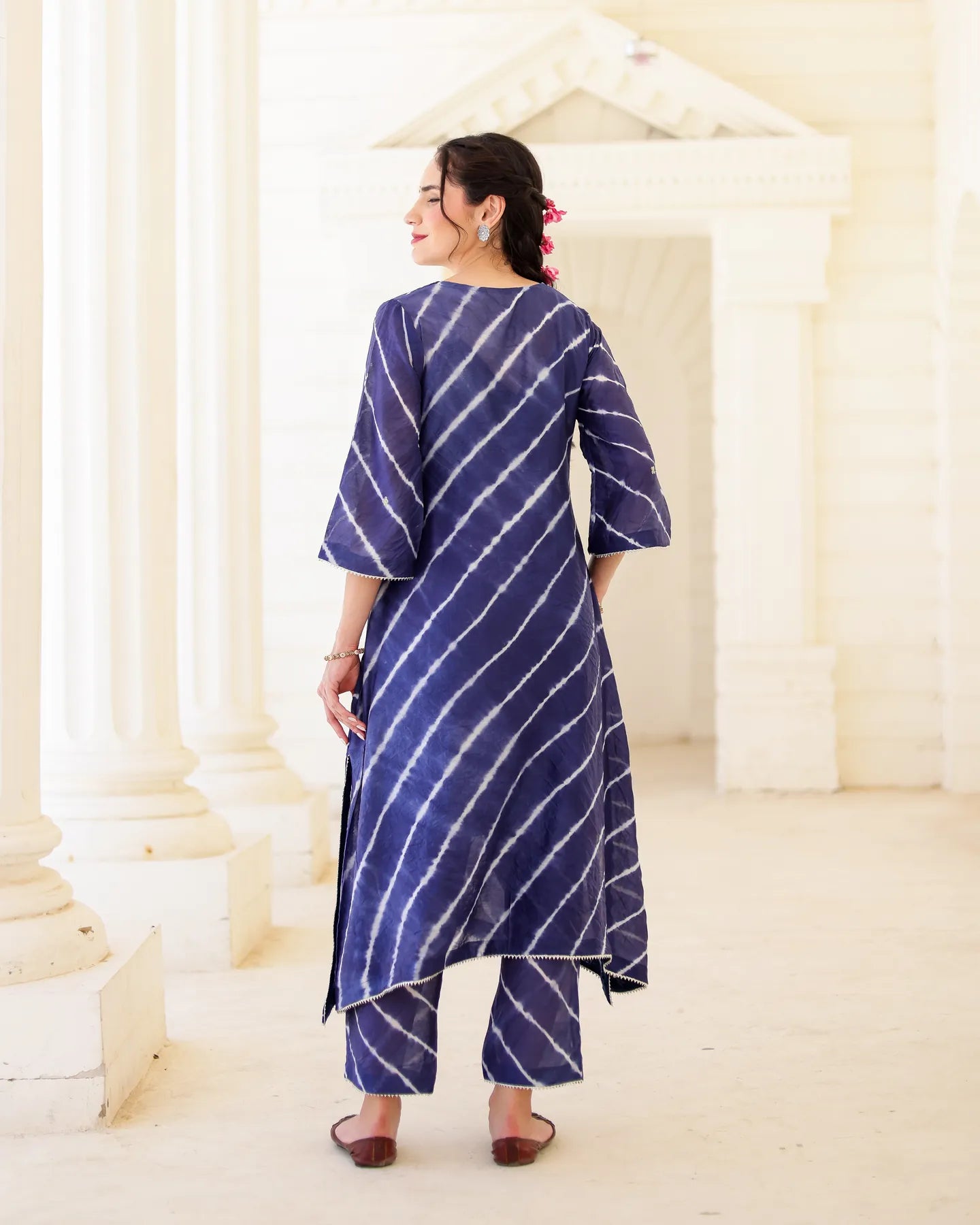 Indigoire Royal blue Chanderi Hand Dyed Leheriya Kurta Set with Zari Aari Embroidery - AS-TTME-19 (2)