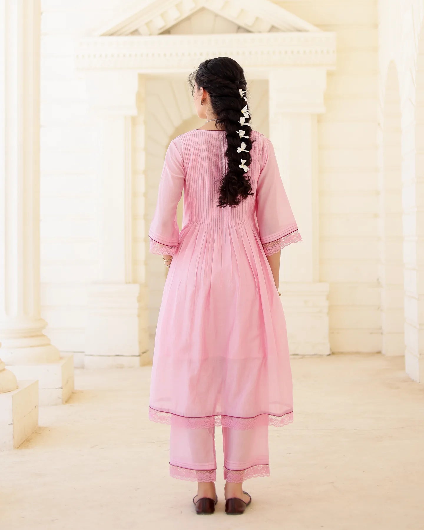 Roselle Blush Pink Chanderi Aari Embroidered Kurta Palazzo Set with Floral Dupatta - AS-TTME-22 (1)
