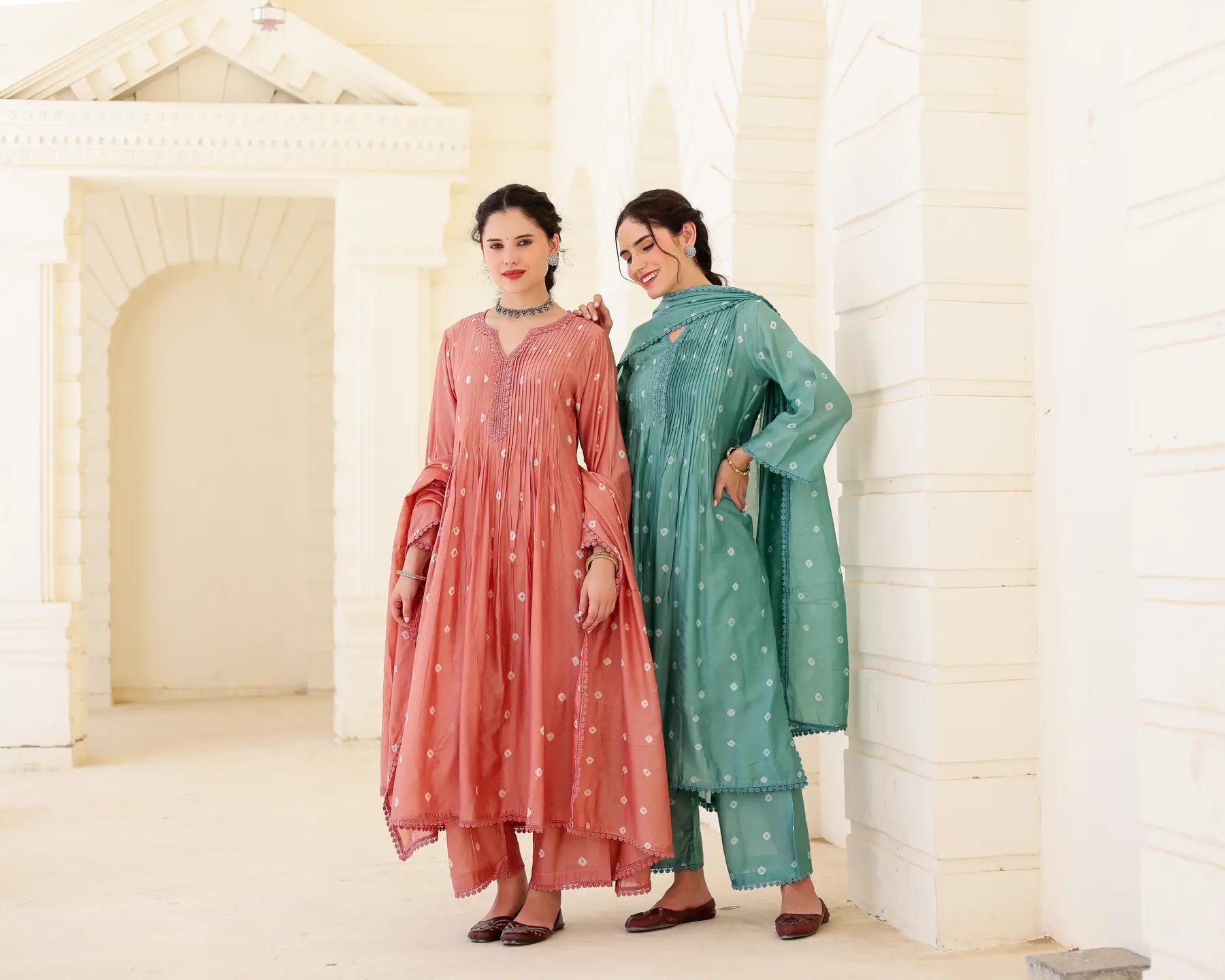 Sage Bloom Green Chanderi Hand Bandhej Suit Set with Dupatta - AS-TTME-23 (1)