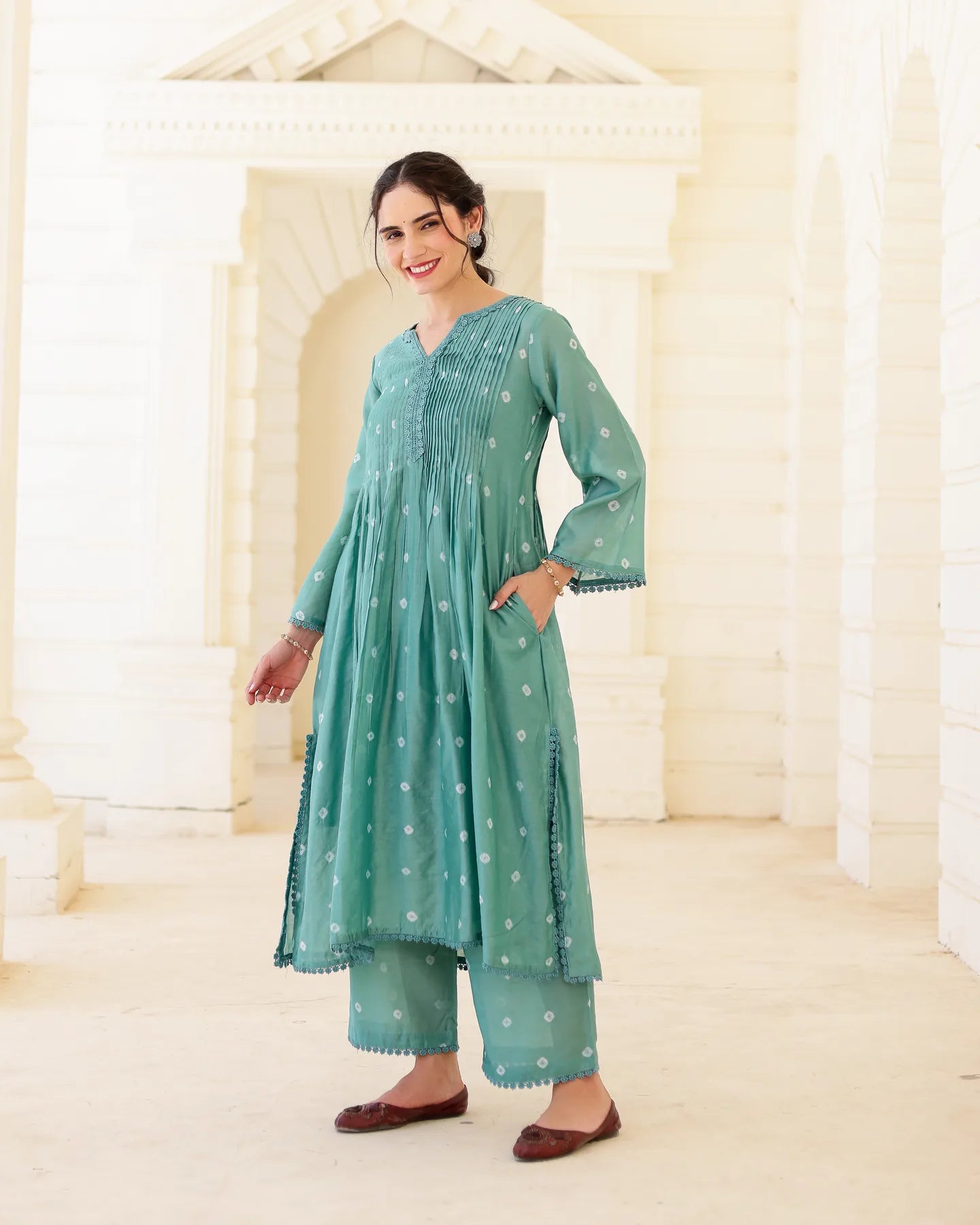 Sage Bloom Green Chanderi Hand Bandhej Suit Set with Dupatta - AS-TTME-23 (4)