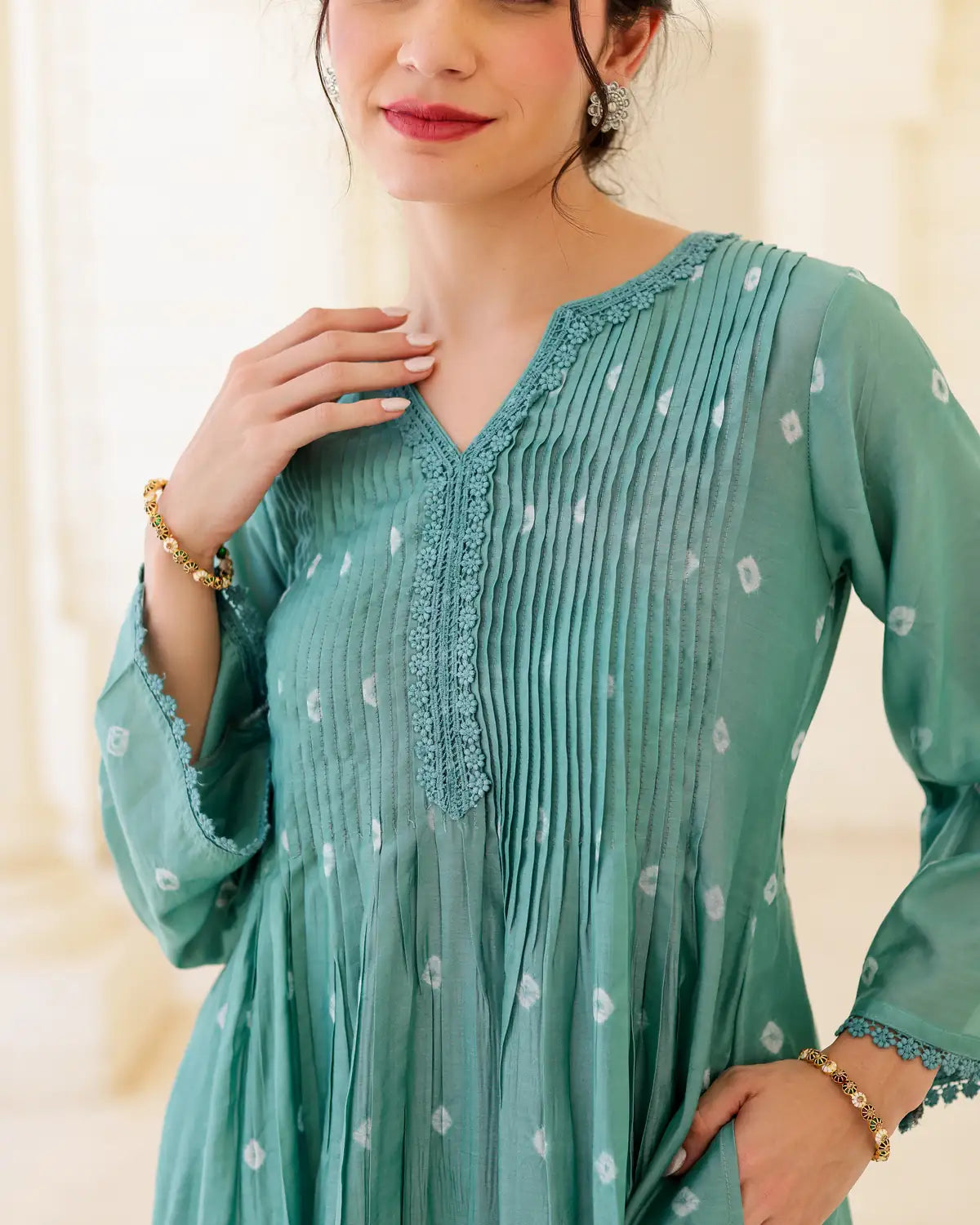 Sage Bloom Green Chanderi Hand Bandhej Suit Set with Dupatta - AS-TTME-23 (5)