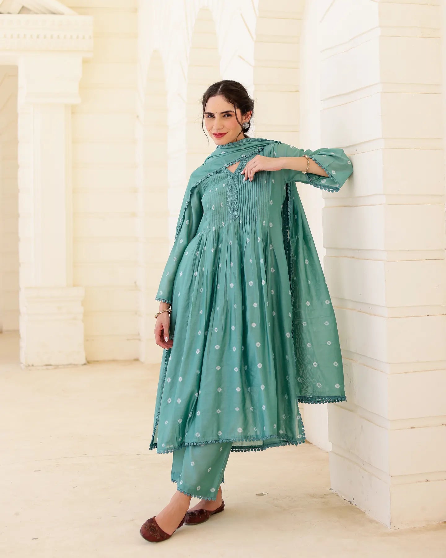 Sage Bloom Green Chanderi Hand Bandhej Suit Set with Dupatta - AS-TTME-23 (7)