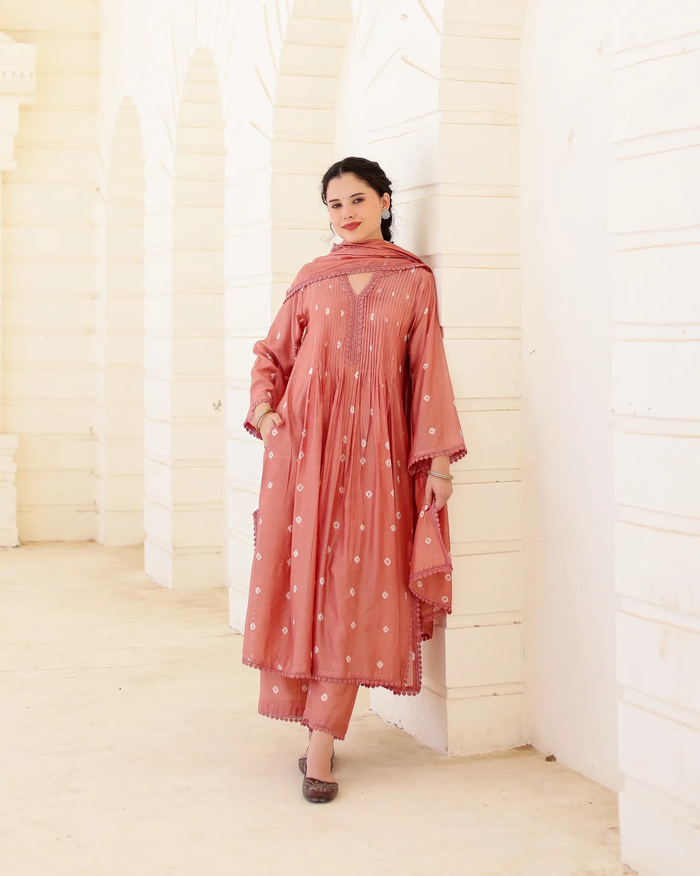 Terra Bloom Chanderi Hand Bandhej Suit Set with Dupatta - AS-TTME-24 (6)